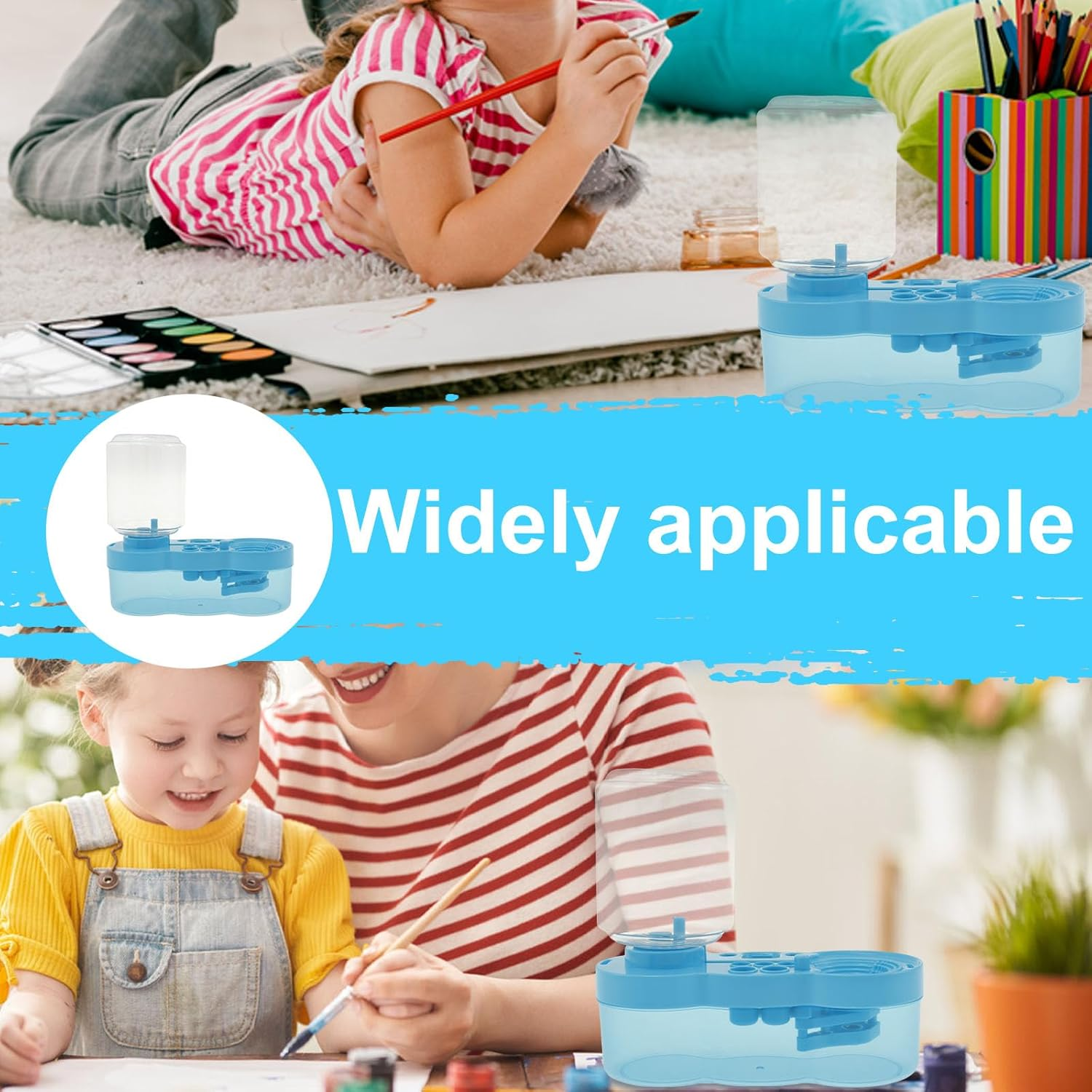 MABCIRY Paint Brush Cleaner with Water Circulation Tool, Paint Tray, Rinser with Drain and Brush Holder - Painting Station for Acrylic Watercolor (Blue) - Blue image number 6