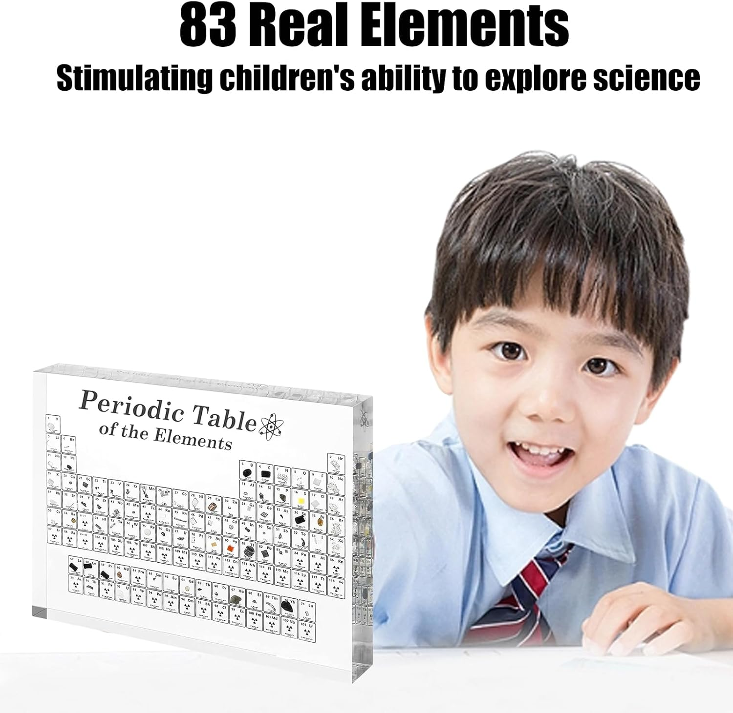 Periodic Table with Real Elements Inside, Acrylic Periodic Table,Acrylic Chemical Periodic Table Display with 83 Samples, Chemistry Gifts for Kids Adults Teacher image number 1