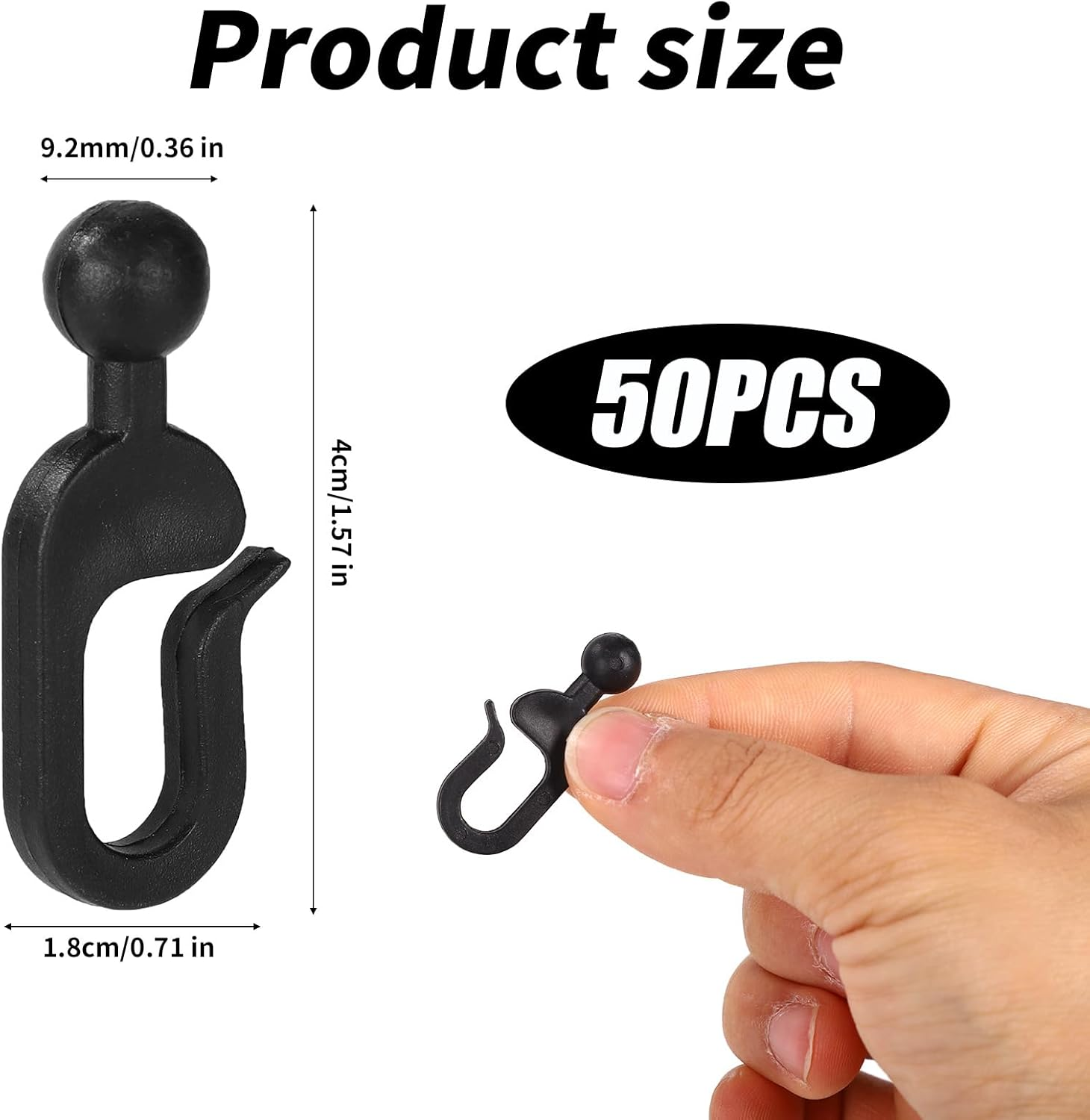 Lyreh 50Pcs Plastic Hooks for Gazebo Curtains, Invisible Curtain Track Hooks for Outdoor Gazebo Canopy Home Hotel Supplies (Black) image number 3