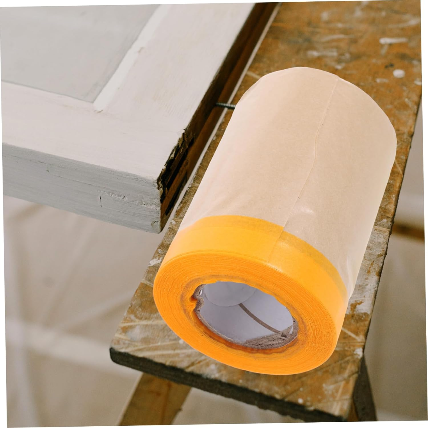 2Rolls Kraft Paper Protector for Furniture Floor DIY Adhesive Masking Paper Paint Protection Covering Tape image number 1