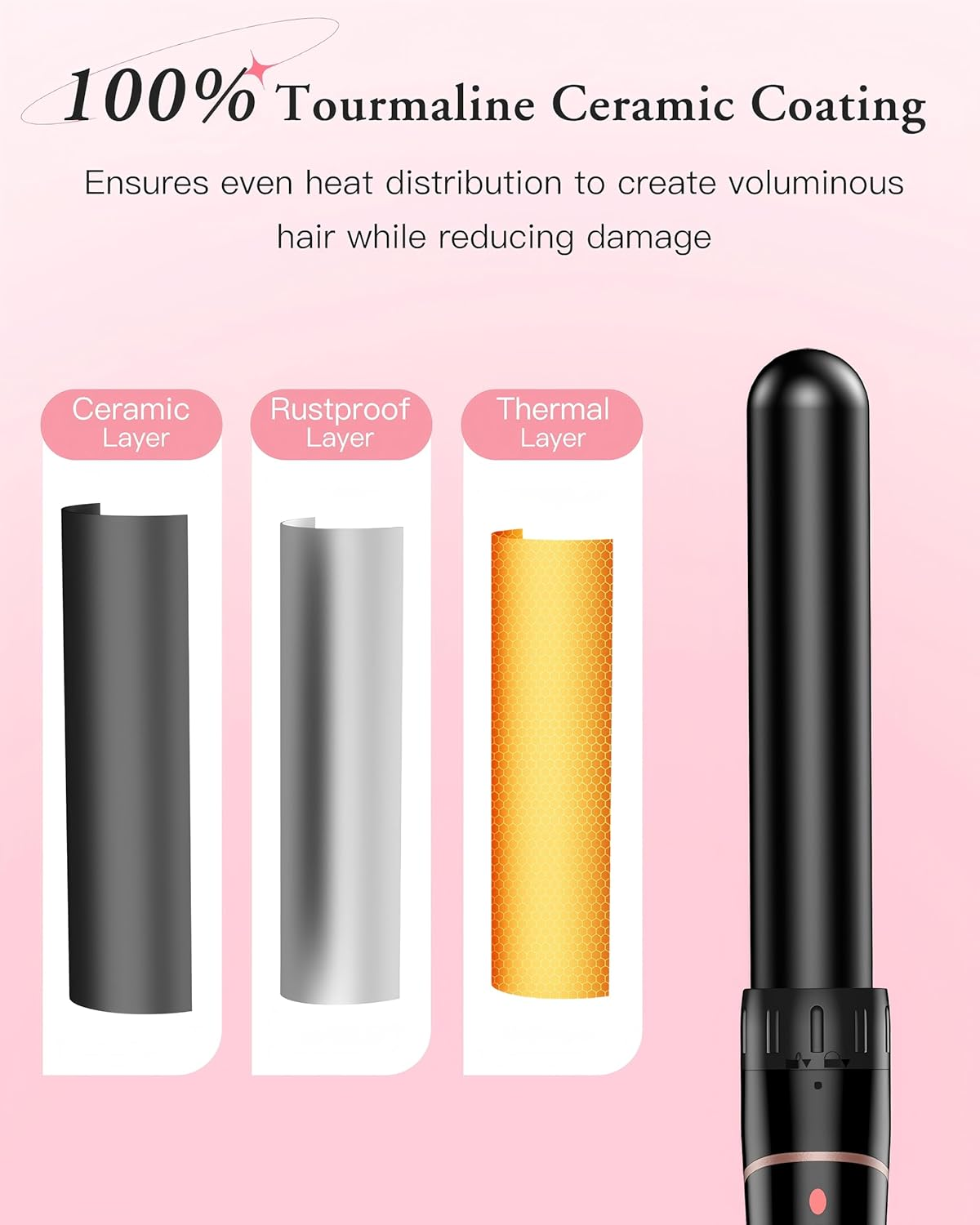 Curling Iron Large and Small Curls Set - 6 in 1 with Various Attachments Antistatic Ceramic Tourmaline Coating Wave Iron for Beach Waves