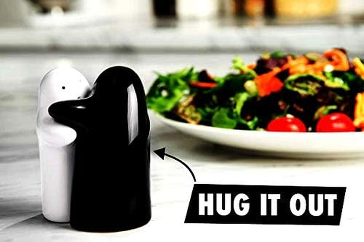 Salt and Pepper Shakers Cute Decorative Novelty. Hugging Shakers Couple Set. Black & White, Modern and Vintage Hug Design - Easy to Refill & Dispense (Seasoning & Spice) - Perfect for Gift, Halloween image number 4