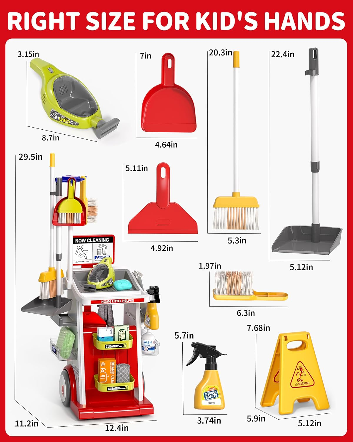 Kids Cleaning Set for Toddlers, 22 Pcs Cleaning Toys Includes Real Working Vacuum Cleaner, Broom, Spray Bottle and More (Red) image number 2