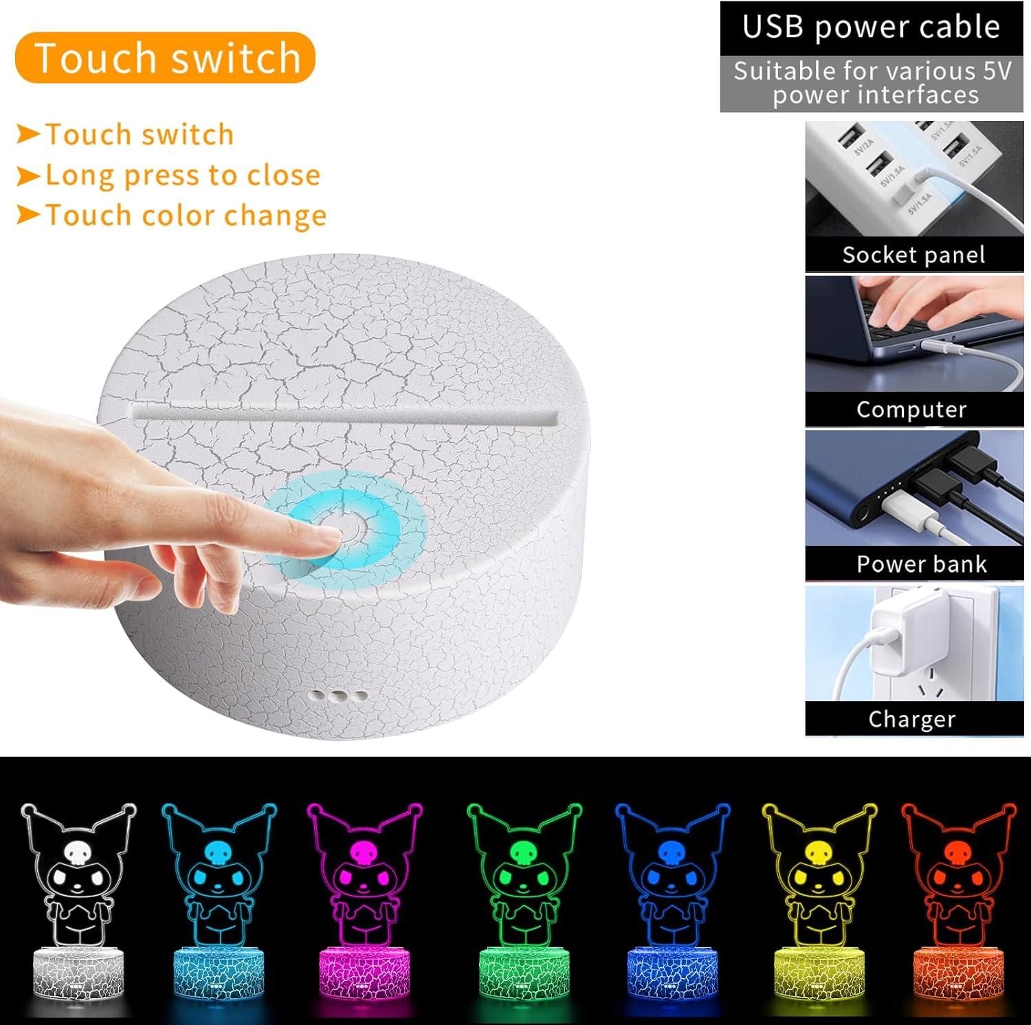 SAIDIC Cute Night Light,Cartoon Night Light,Anime Charater 7 Color Change Decor Lamps,Gifts for Christmas Birthday image number 3