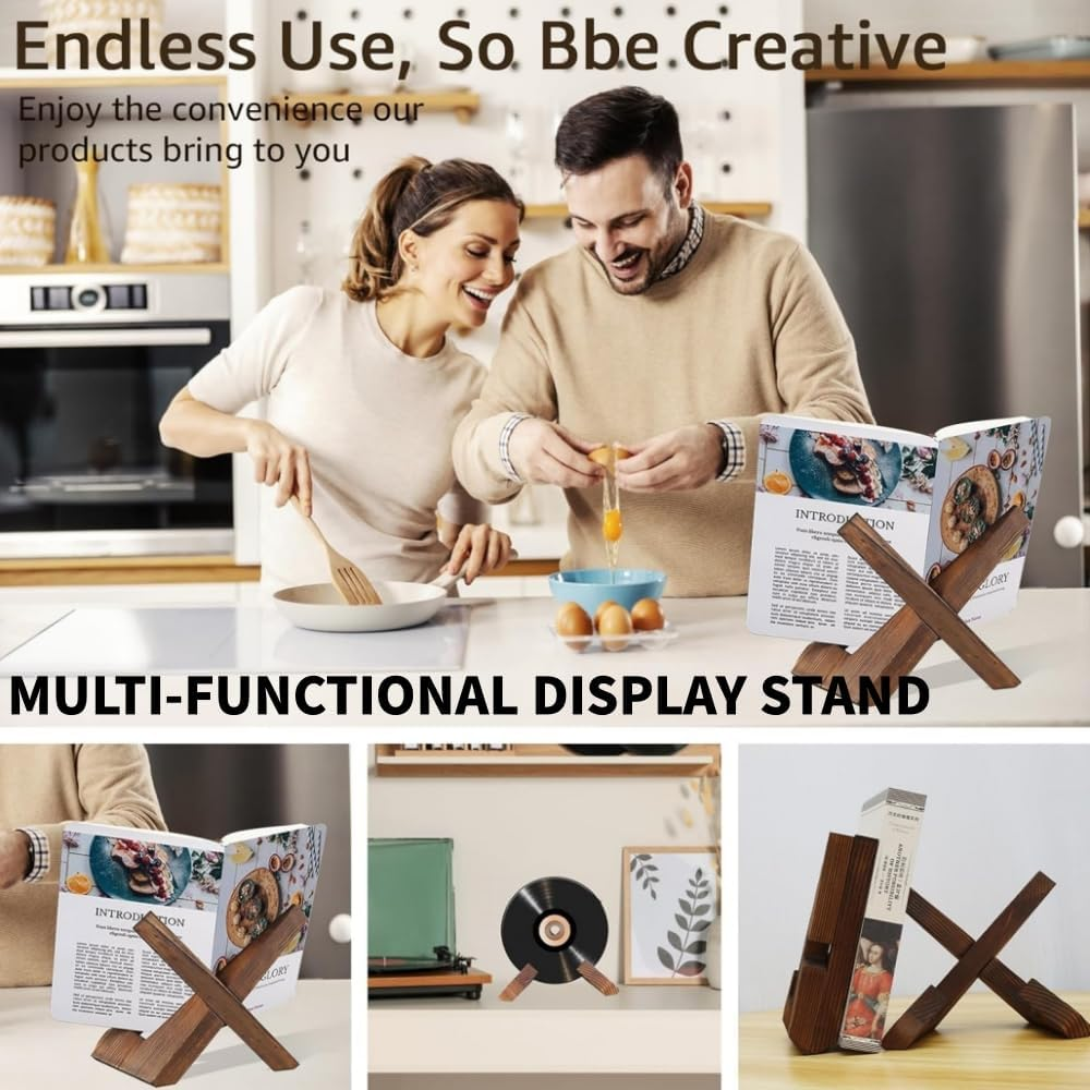 2Pcs 6.5Inch Handmade Wooden Cookbook Holder, Plate Display Stand, Wooden Picture Frame Stand, Modern and Traditional Kitchen Stand for Book, Craft Objects, House, Table Top Decorative Easels Display image number 3