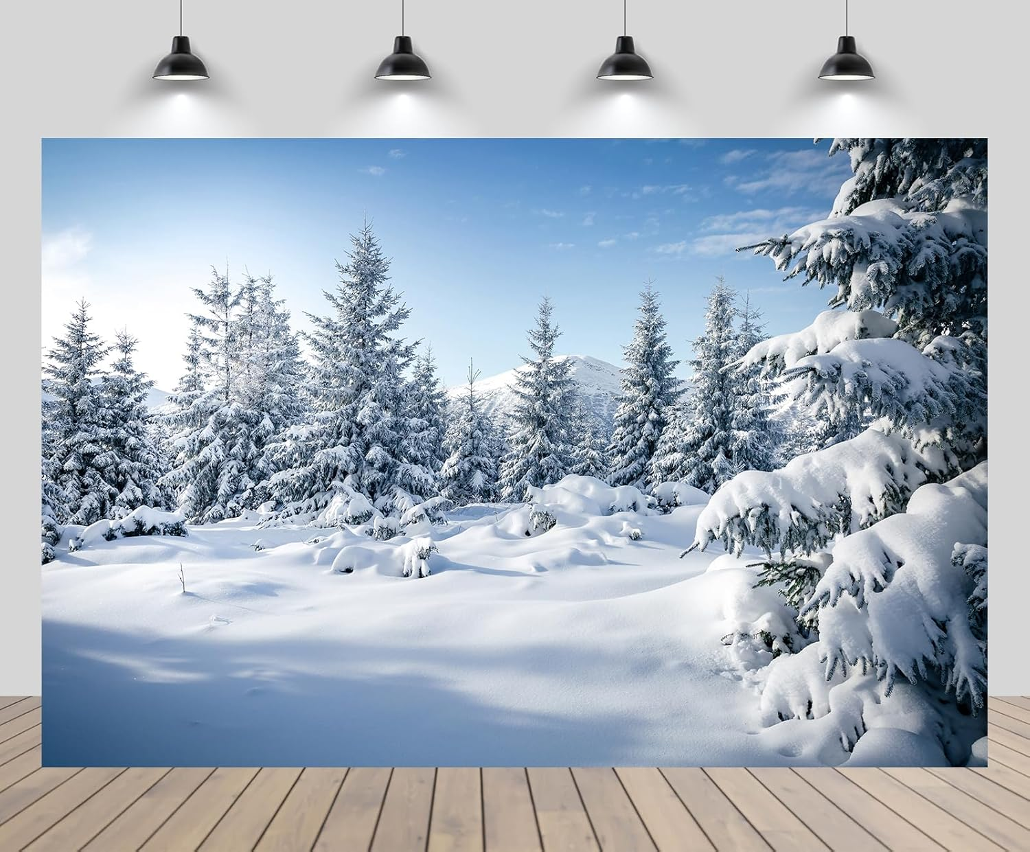 7Ftx5Ft Winter Snowy Woods Backdrop White Christmas Tree Winter Forest Snow Alps Mountain Blue Sky Christmas Background Xmas New Year Event Holiday Party Decor Photo Booth Props Wallpaper