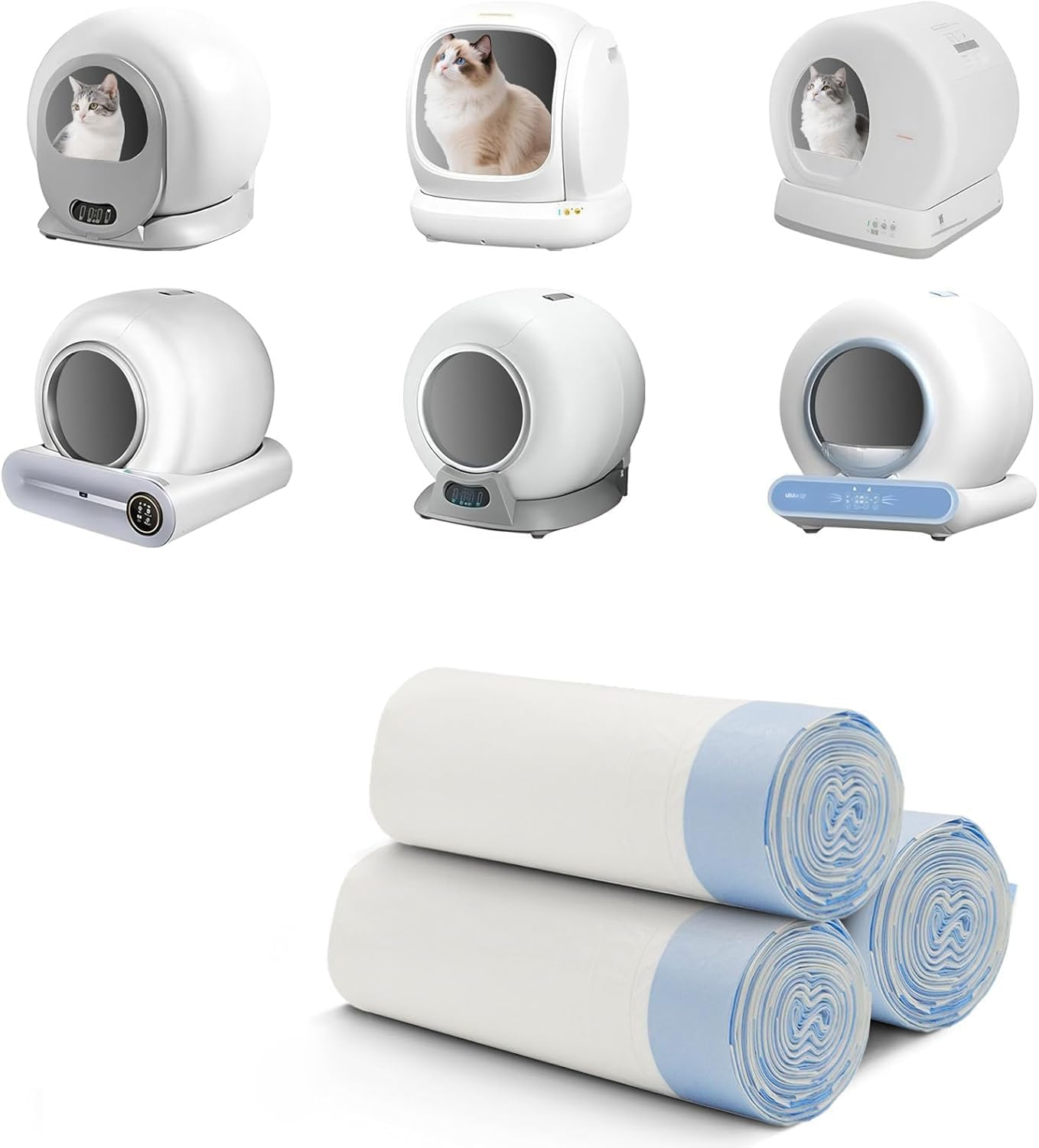 PANTREE Self Cleaning Cat Litter Box, 65L Large Automatic Smart Litter Box for Multiple Cats, App Control & Safety Sensors, Odor-Free Electric Kitty Toilet with Mat & Waste Liners (White)