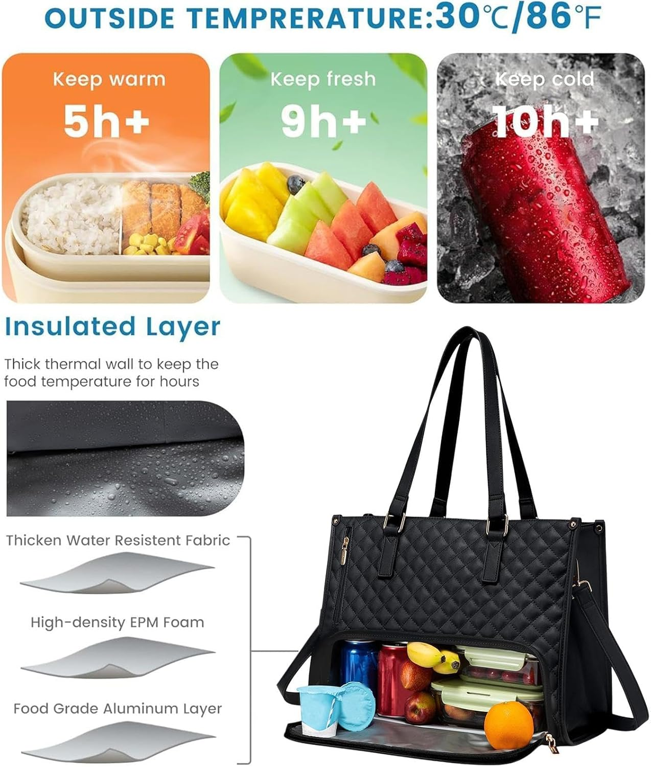 Leoleozz 2 in 1 Lunch Tote Bag, Lunch Bag for Women & Men, Leakproof Insulated Lunch Box Bag, Laptop Bags with Lunch Compartment, Large Capacity Computer Handba-G, Stylish Picnic Bags image number 3
