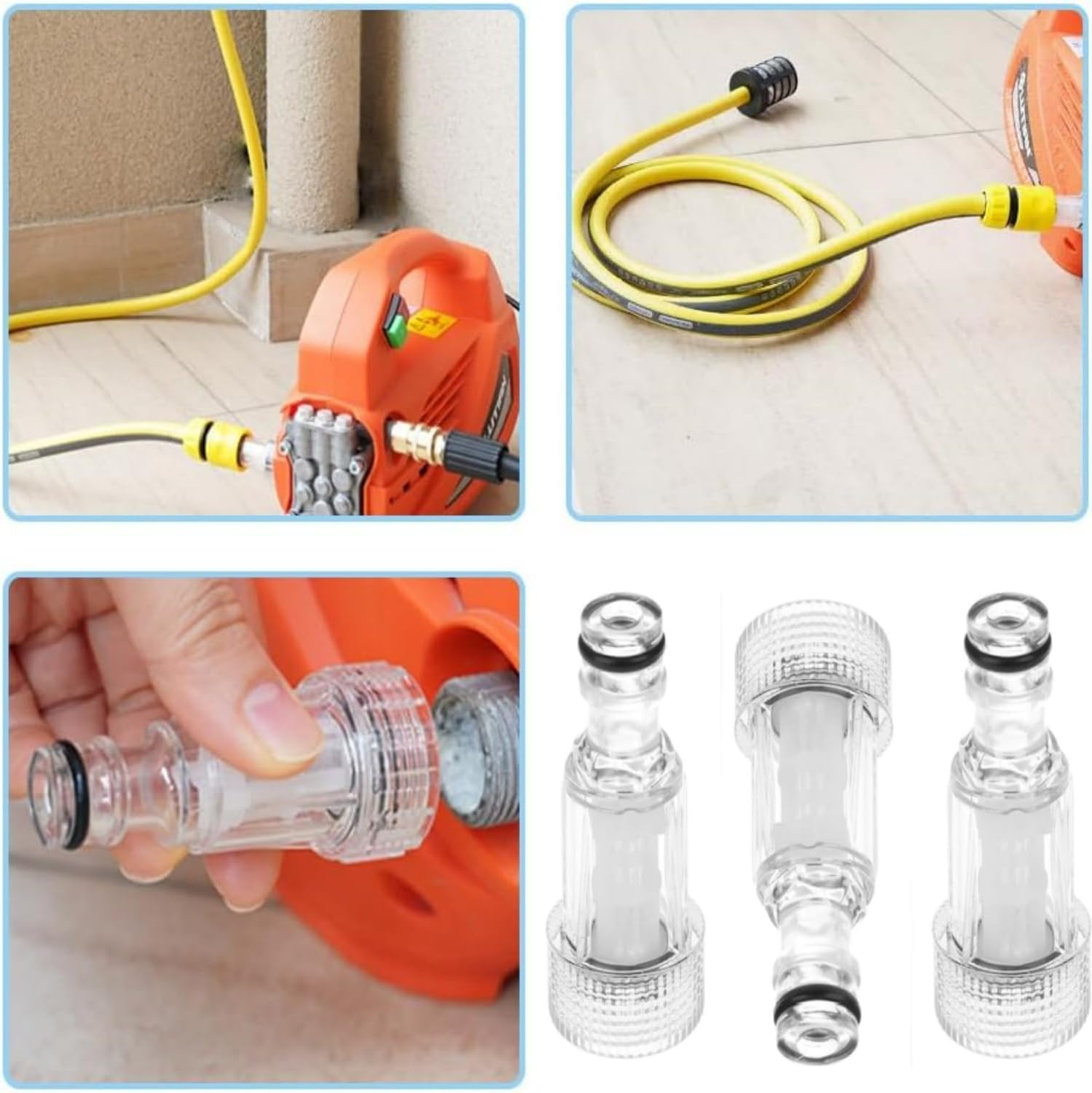 Pressure Washer Gun Adapter, 3 Pieces Plastic Machine Water Filter Washer Inlet Filter 3/4 Inch Connection for Pressure Washer Hose Pressure Washer Gun Adapter image number 1