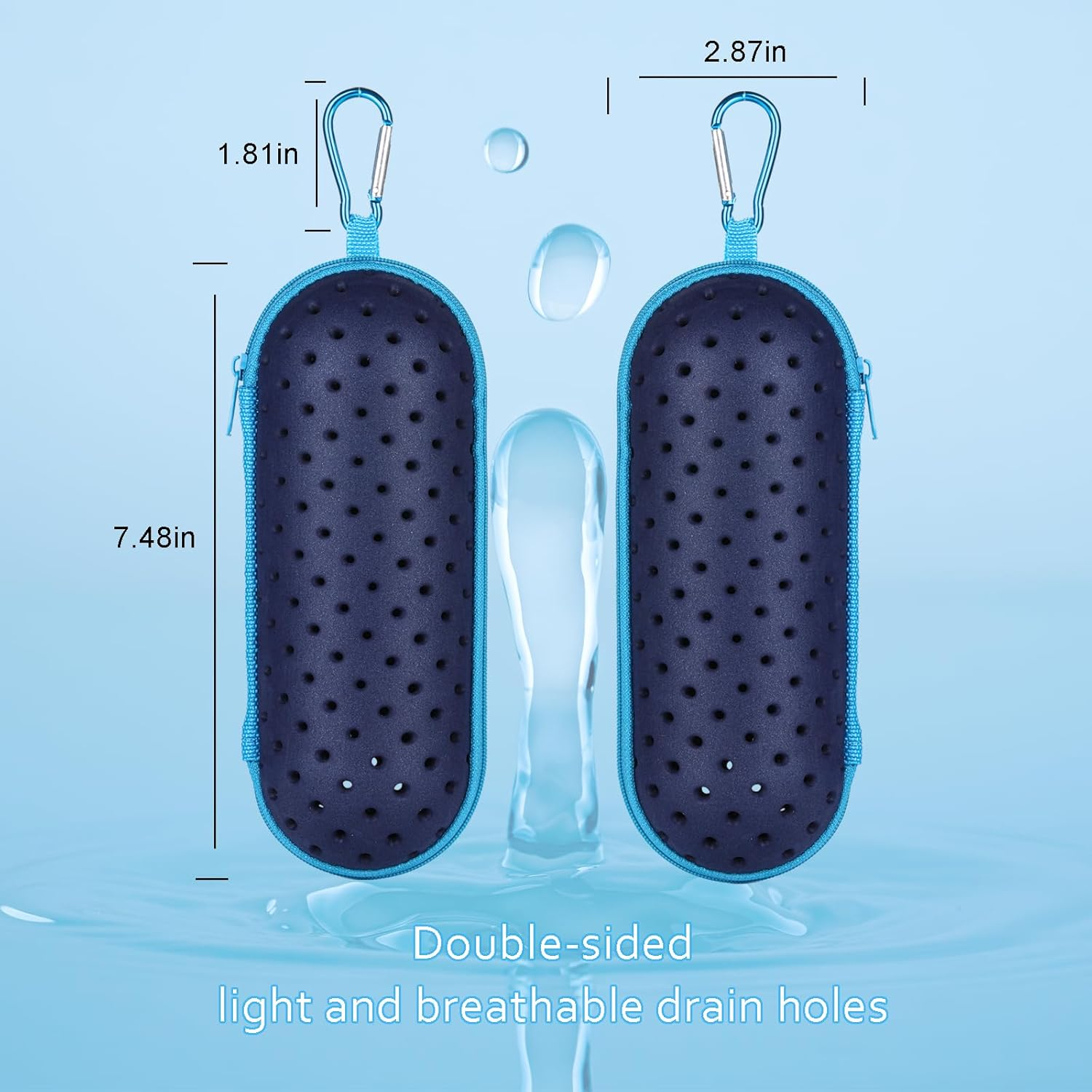 Swim Goggle Case for Swimming Goggles, Portable EVA Carrying Case with Drain Hole Zipper Sunglasses Bag with Clip - Blue+Orange image number 4