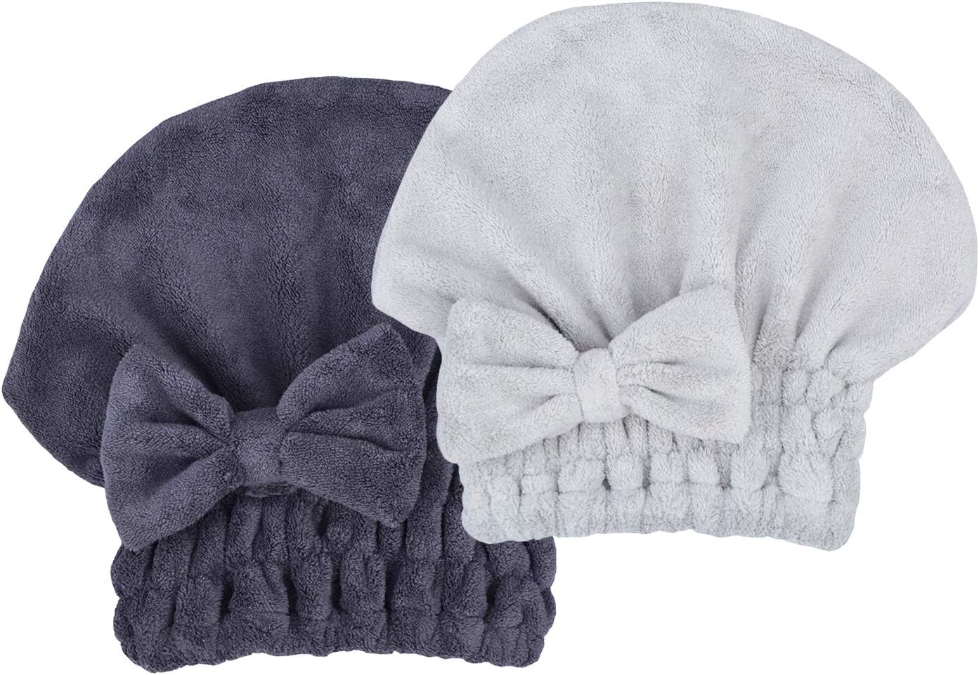 MAYOUTH Microfiber Hair Drying Caps Hats Extrame Soft & Ultra Absorbent Fast Drying Hair Wrap Towels Quick Drying Towel Hat for Women and Girls (Darkgrey+Rose Red)