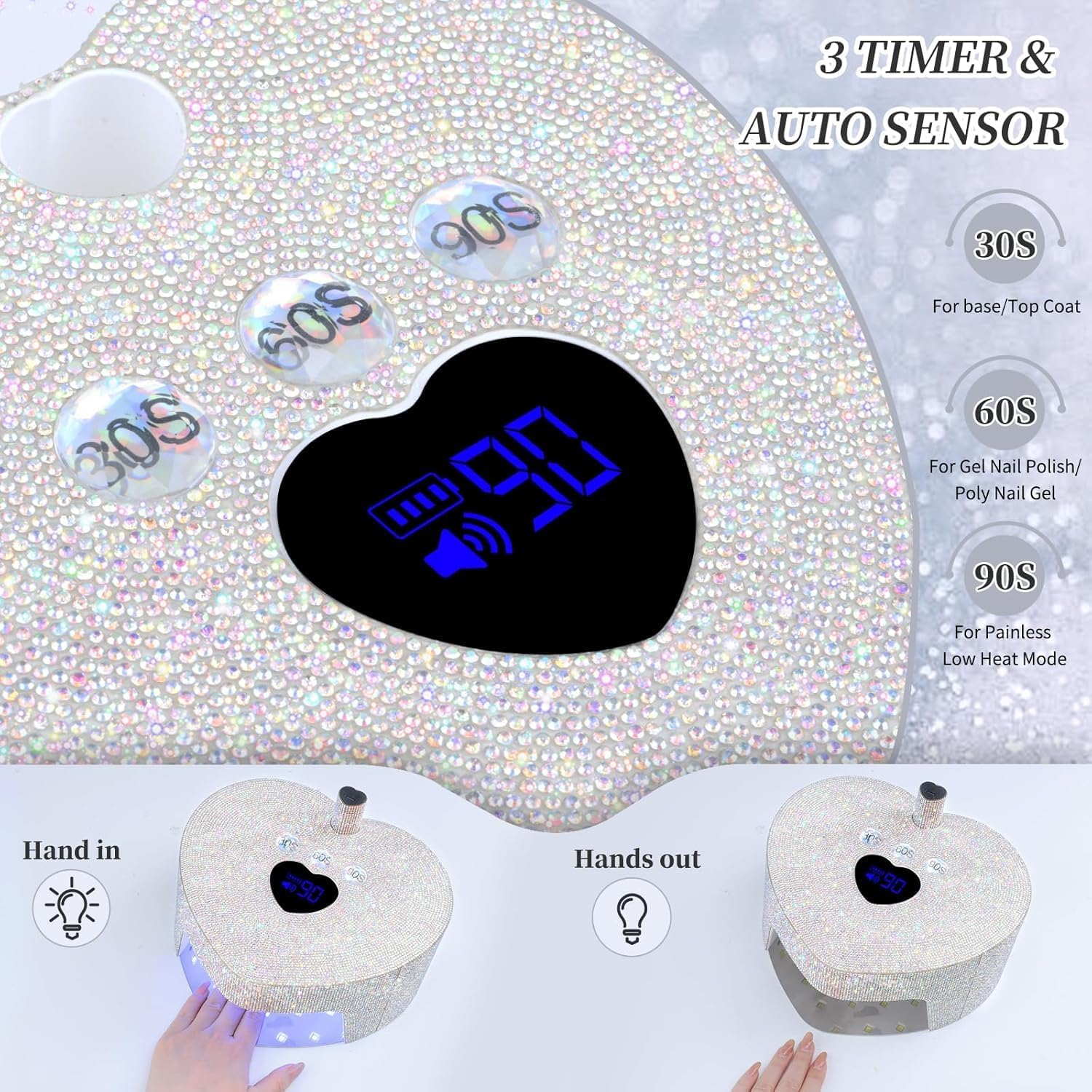 Bouzaak 2 in 1 UV LED Nail Lamp, 86W Rechargeable Cordless UV Light for Gel Nails, Nail Dryer with a Handheld Nail Light 3 Timer Setting for Salon & Home Use image number 6