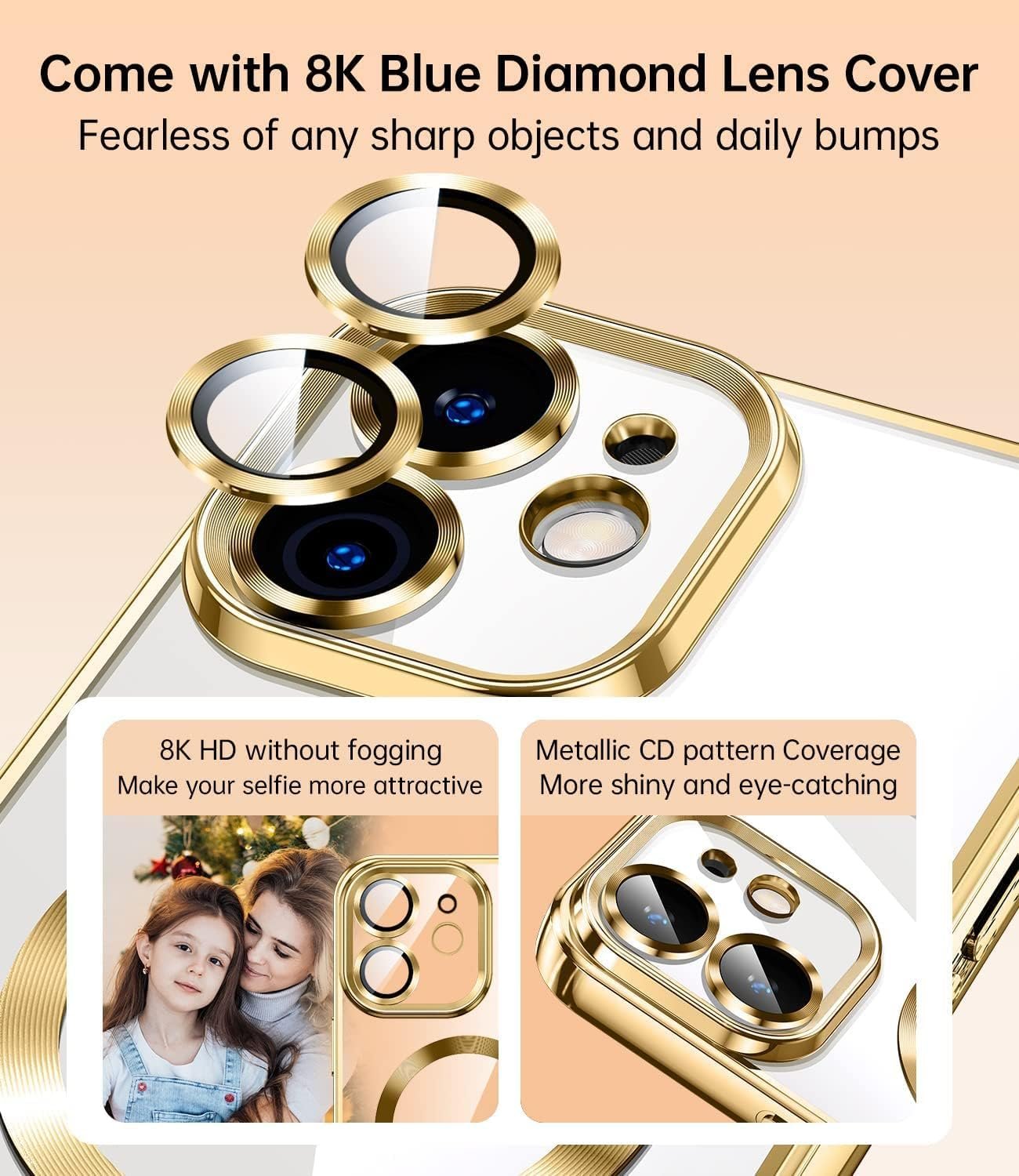 ELEPIK for Iphone 11 Case with Camera Protector, [Full Camera Cover Protection] [Compatible with Magsafe] [Military Grade Protection] Clear Magnetic Slim Phone Case 6.1 Inch, Gold image number 5