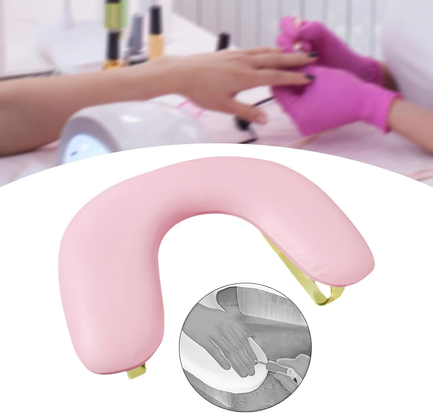 Perfk PU Leather U Shape Arm Rest Detachable Tilt Design Comfortable Portable Non Slip for Table Nails Tech Salon Use Acrylic Nails, Pink