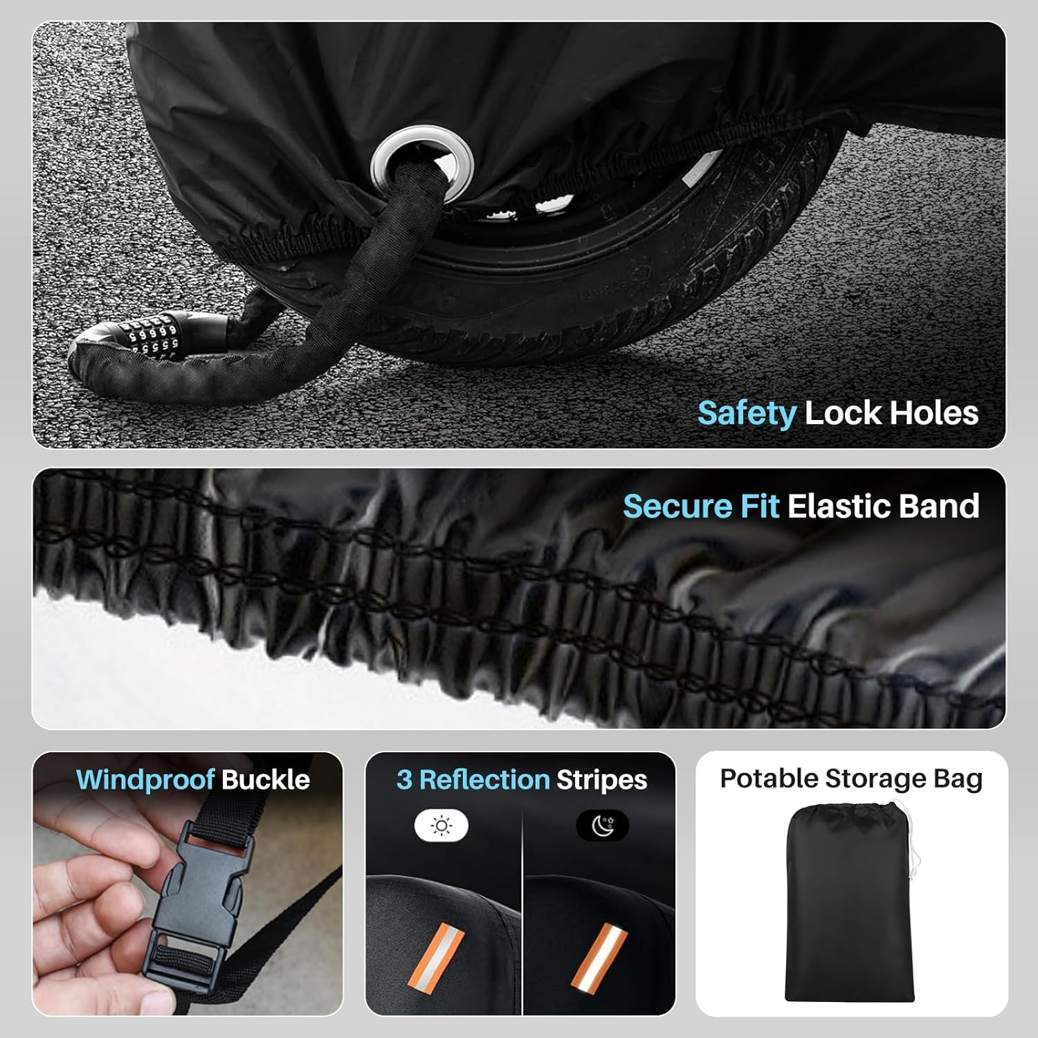 Vivva Waterproof Motorcycle Cover &ndash; Heavy Duty Uv-Resistant Outdoor Motorbike Cover with Windproof Buckle, Lock Holes & Ventilation &ndash; All-Weather Protection for Most Bikes & Scooters image number 2