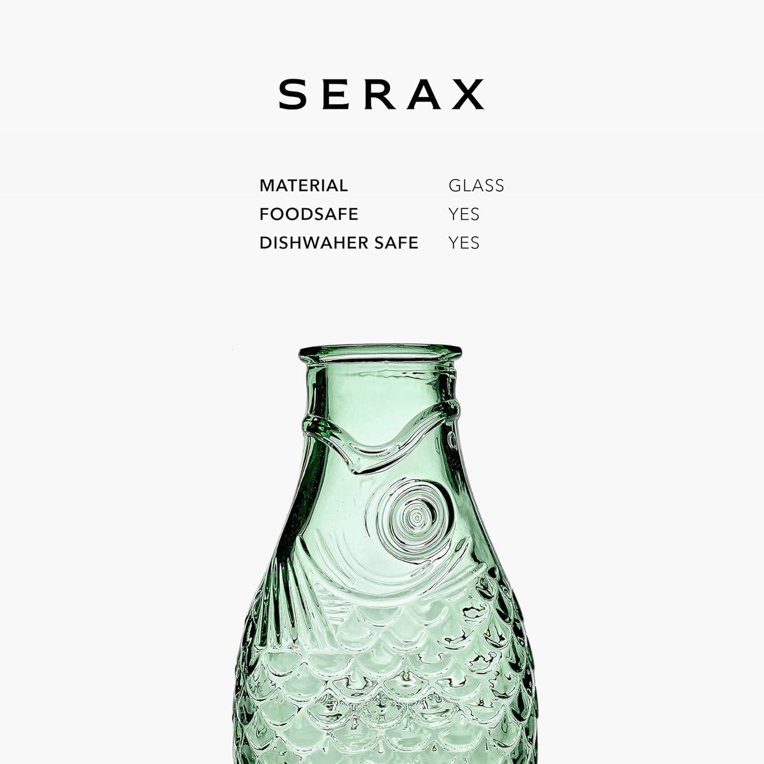 Serax Fish N Fish Design Carafe/Water Bottle, 290 Mm Size, Green