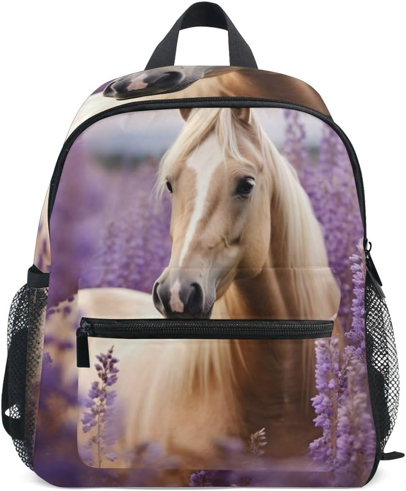 RPLIFE Horse Lavender Field Purple Toddler Girl Backpack with Name Tag, Travel Bookbag, 3-8 Years image number 6