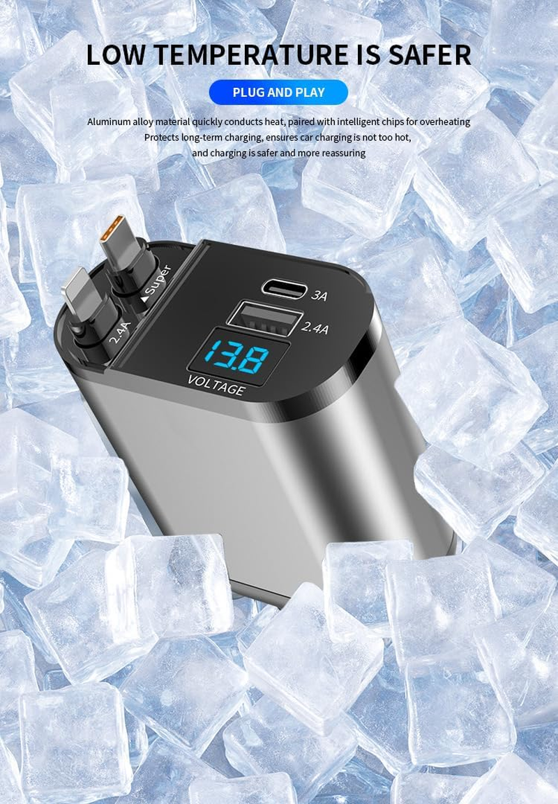 Retractable Car Charger 4 in 1, Fast Car Phone Charger with Cord 2.6Ft, USB C and Apple Car Charger Adapter, Compatible with Iphone 16 15/15 Pro Max/14/13/12/11 (Lightning + Type C) image number 5