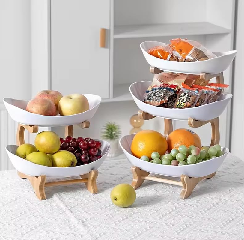 AURORA & Sons-Modern Porcelain 3-Tier Serving Bowls with Stand Holder &ndash; Multi-Level Serving Tray for Fruits, Snacks, and Desserts- Ideal for Kitchen, Dining Room and Party Use image number 5
