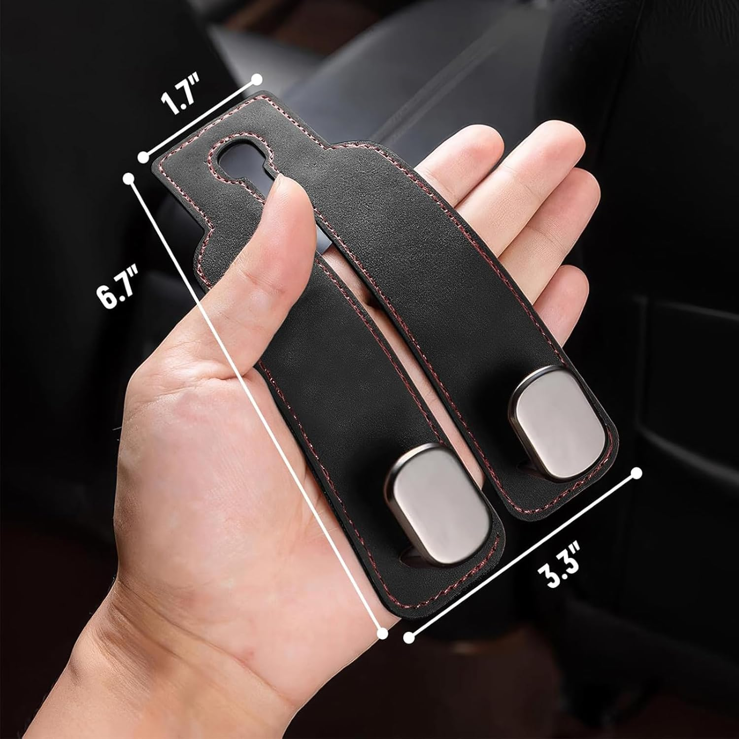 1 Pack Car Hooks for Headrest, Headrest Hooks Car Purse Hook Car Seat Back Storage Hook Premium Leather Car Seat Holder for Headrest Purses and Bags (Black) - Black*1 image number 5