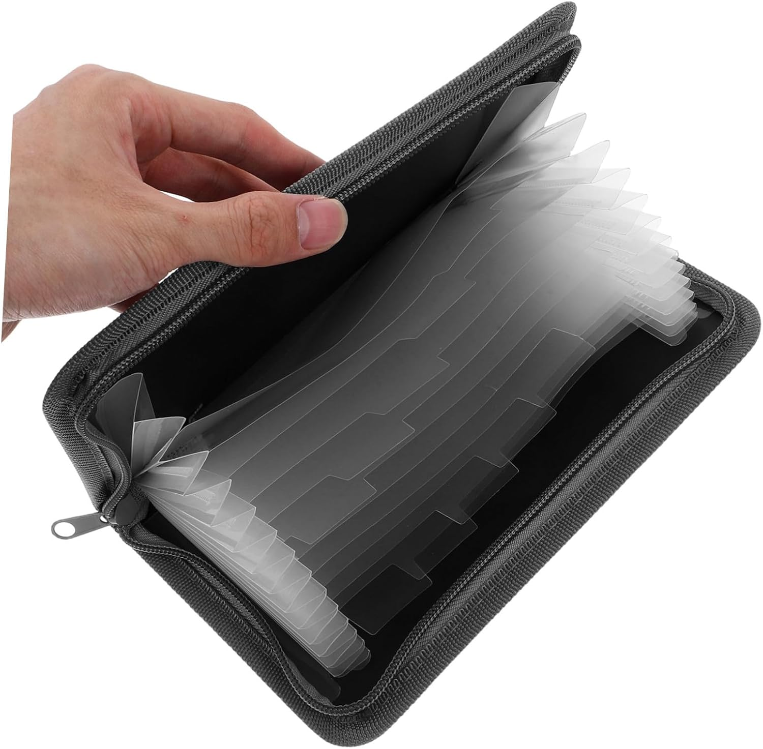 JEWEDECO Mini Accordion File Organizer A6 Zipper Expanding Receipt Holder Portable Travel Document Organizer Small Bills Folder PVC Inner Pages and Grey Edging image number 2