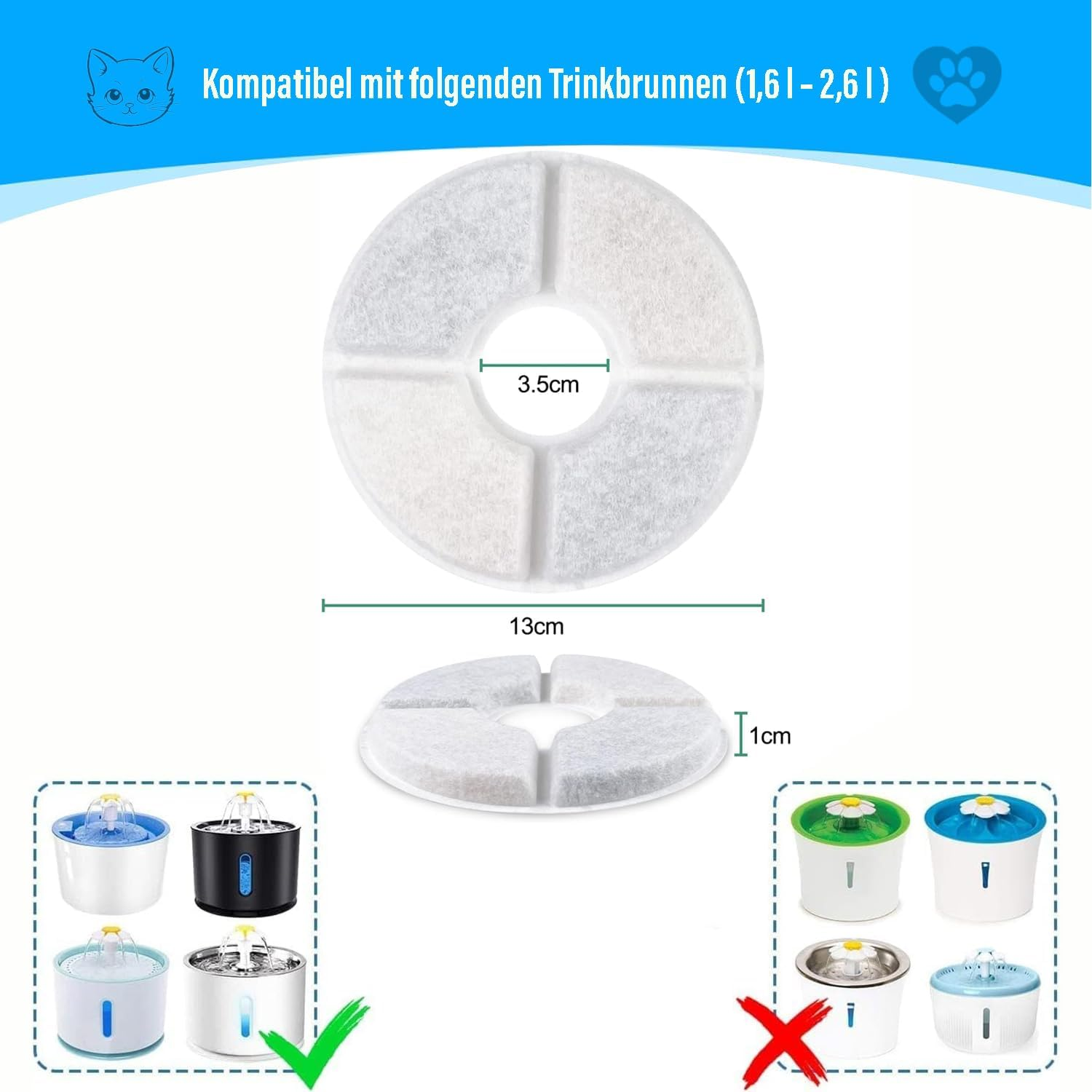 Filter Cat Fountain, Replacement Filter, Drinking Fountain Filter, Filter for Cats and Dogs Drinking Fountain, Cat Fountain Filter, Cat Accessories (1 Filter) image number 1