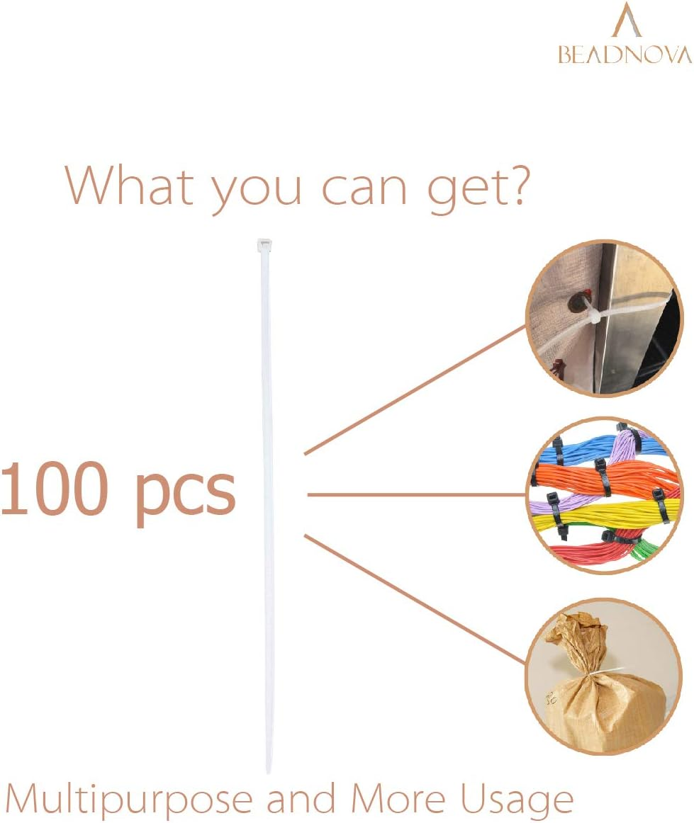 Beadnova Cable Ties Tie Wraps Zip Ties Heavy Duty for Indoor and Outdoor(8 Inch, White, 100Pcs) image number 2