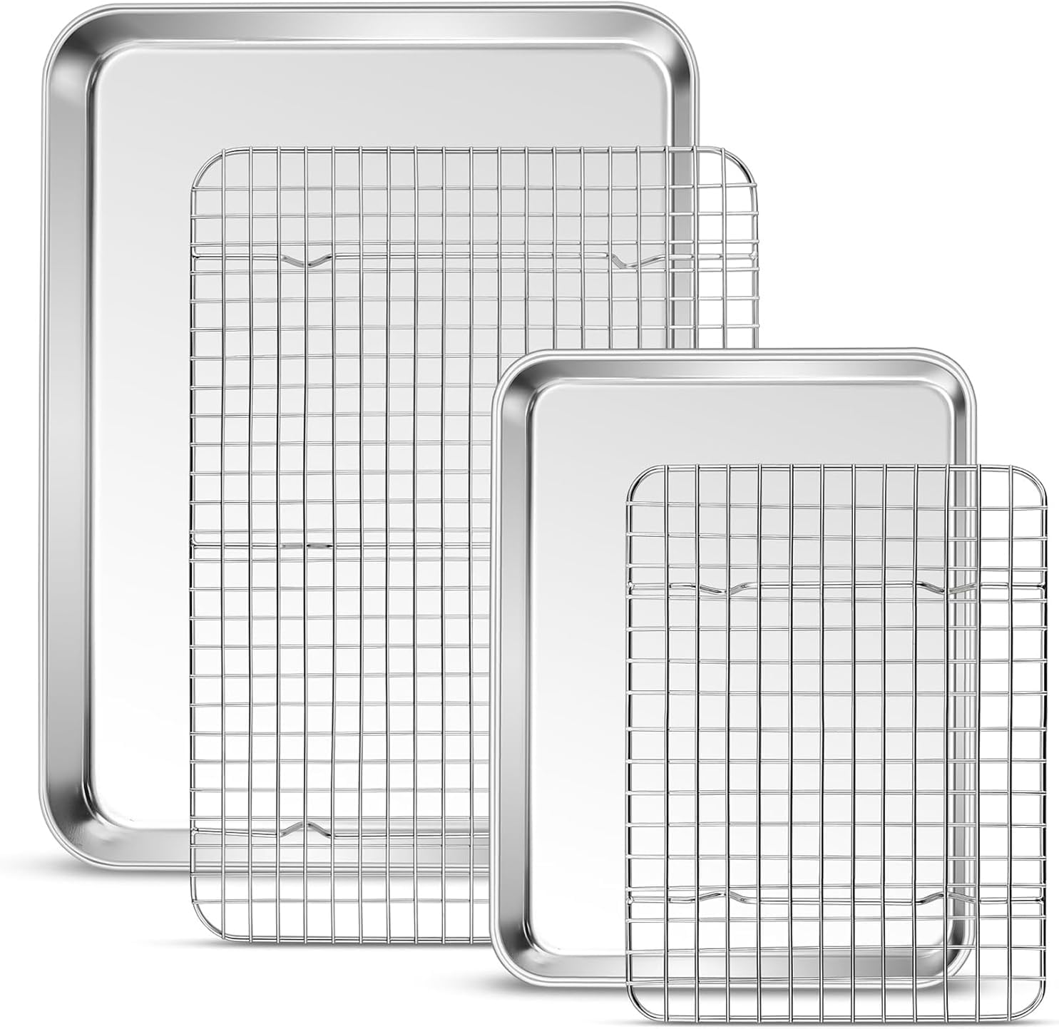 Baking Tray with Rack Set, Stainless Steel Cookie Sheet Baking Sheets with Cooling Rack for Oven, Healthy & Heavy Duty, Sturdy & Dishwasher Safe(2 Pans + 2 Grid Racks) image number 4