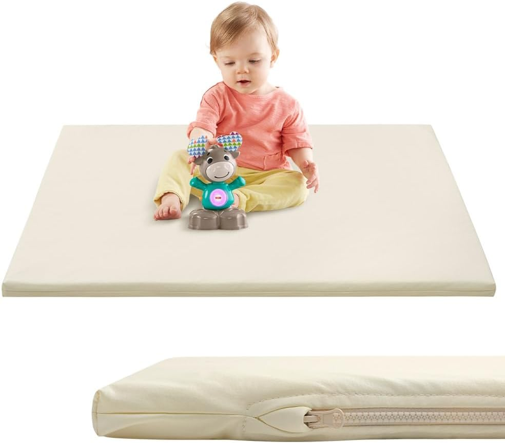 &zwnj;Playpals Baby Play Mat, Extra-Thick Vegan Leather Activity Mat with Washable Removable Cover, Non-Slip Cushioned Crawling Mat for Infants, Babies & Toddlers, Easy-Clean Floor Mat, 121X121Cm Beige&zwnj; image number 5