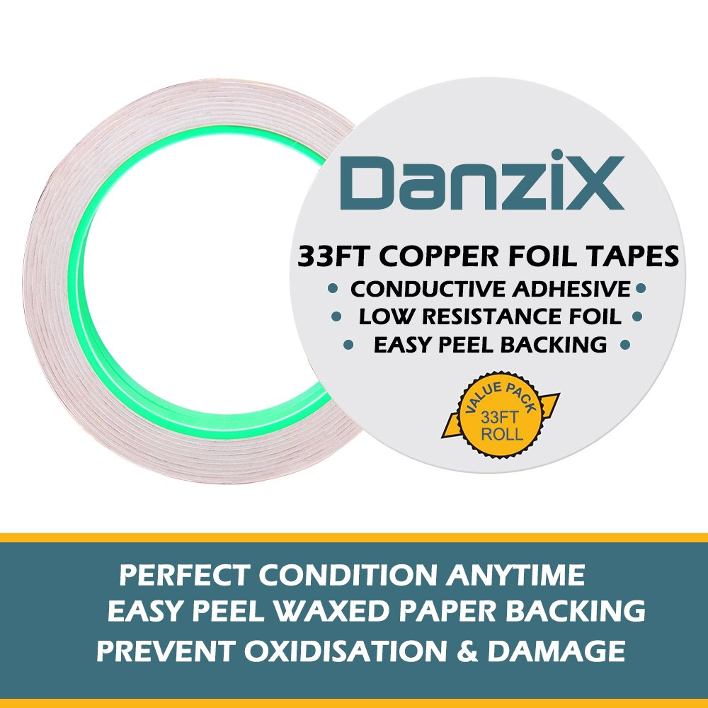 Danzix Copper Foil Tape Conductive Self Adhesive (2Inch X 33Ft) Extra Long Value Pack for Guitar & EMI Shielding, Slug Repellent, Crafts, Electrical Repairs, Grounding, Stained Glass, Brazing, Solde image number 6