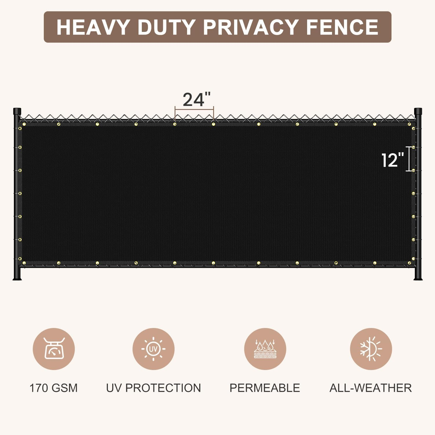 6X25FT Privacy Screen Fence, Heavy Duty Fencing Shade Cover, 170GSM 90% Blockage Mesh Shade Net for Wall Garden Yard Backyard (6 Ft X 25 Ft, Black) image number 2
