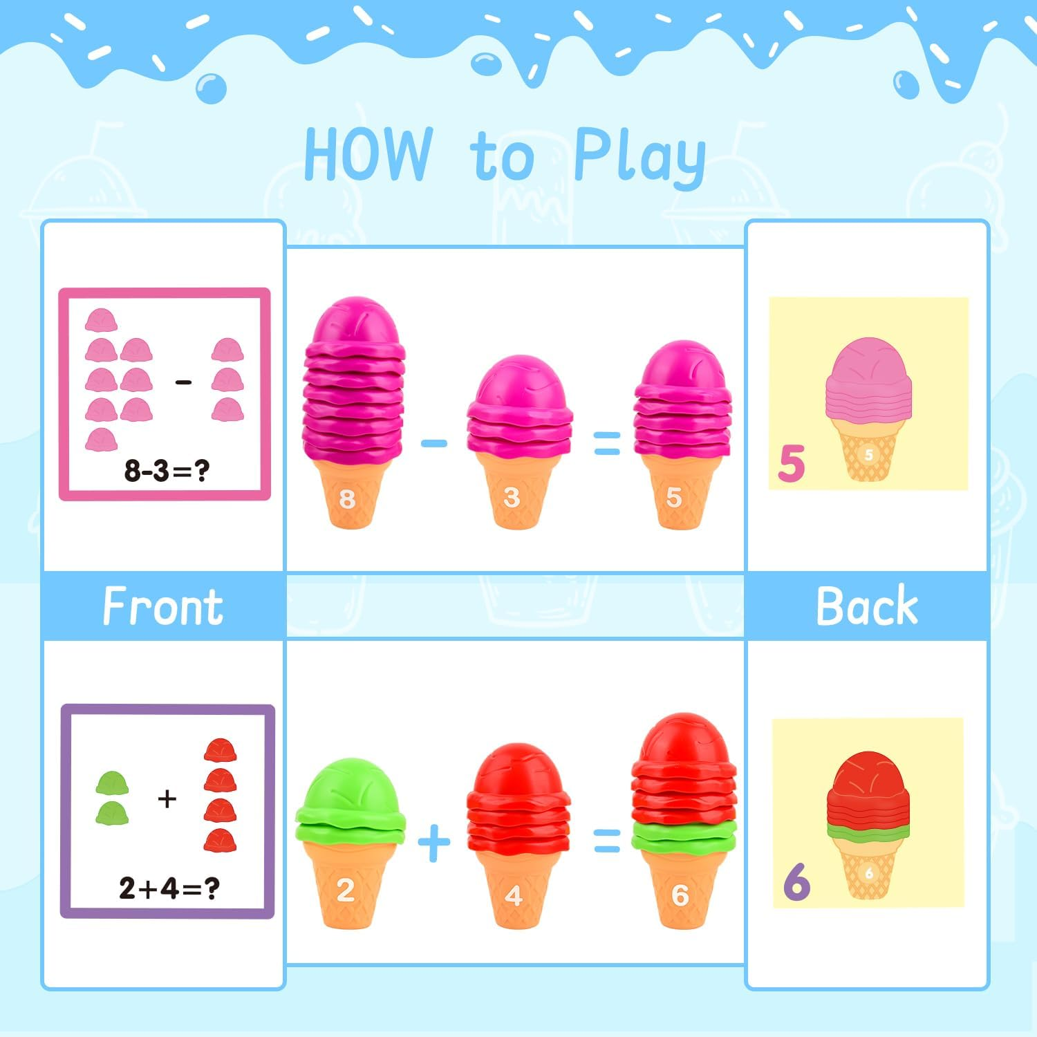 Sotodik Ice Cream Toy Counting and Color Sorting Set for Toddlers, Montessori Stacking Fine Motor Skills Toys, Preschool Learning Education Toys for Kids Boys Girls 3 4 5 6 7 Gift image number 2