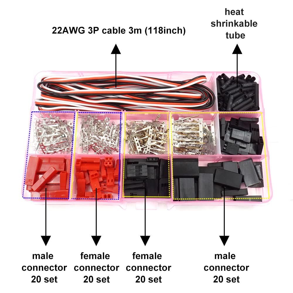 40 Sets Servo Plug Male Female Connector Crimp Pin Cable Kit Compatible JST SYP Futaba for Hitec Spektrum RC image number 4