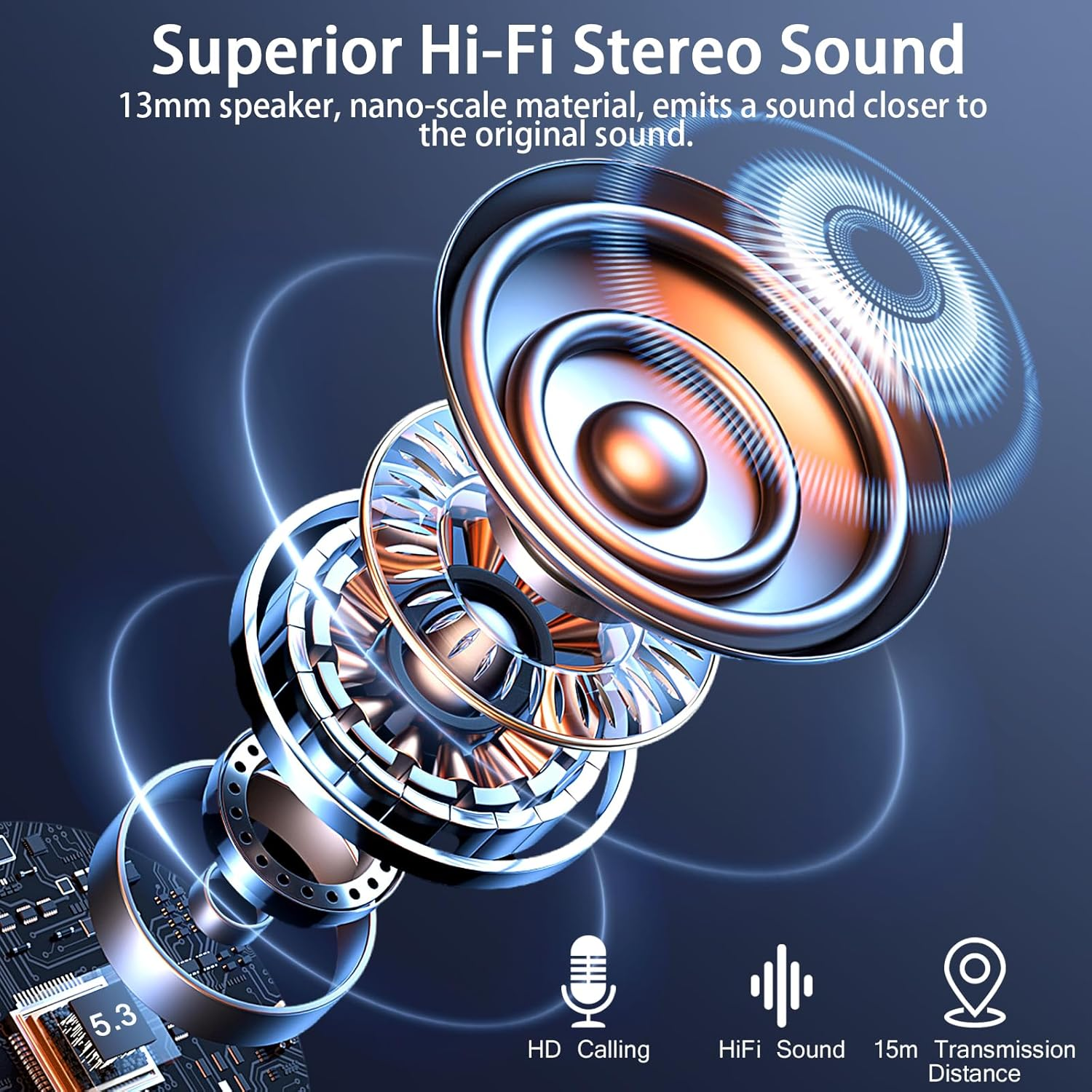 Wireless Earbuds Bluetooth 5.3, 4 ENC Noise Cancelling in Ear Headphones with 48H Playtime, IPX7 Waterproof, LED Display, Comfort Fit for Sports, Moon White image number 3