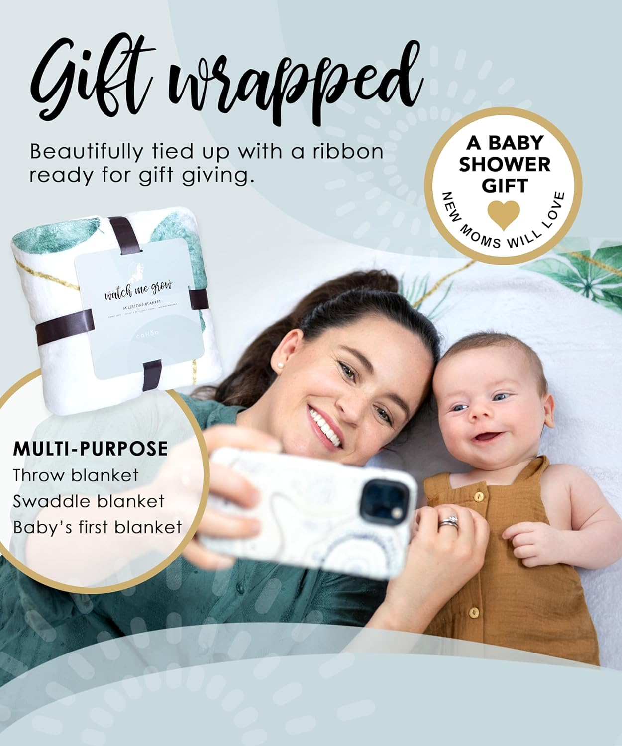 Baby Monthly Milestone Blanket Unisex Gender Neutral, First 12 Months Baby Milestone Blanket for Boy or Girl, Infant Photo Blanket for Age Growth, 46&rdquo;X46&rdquo; - White And Native Leaves image number 2