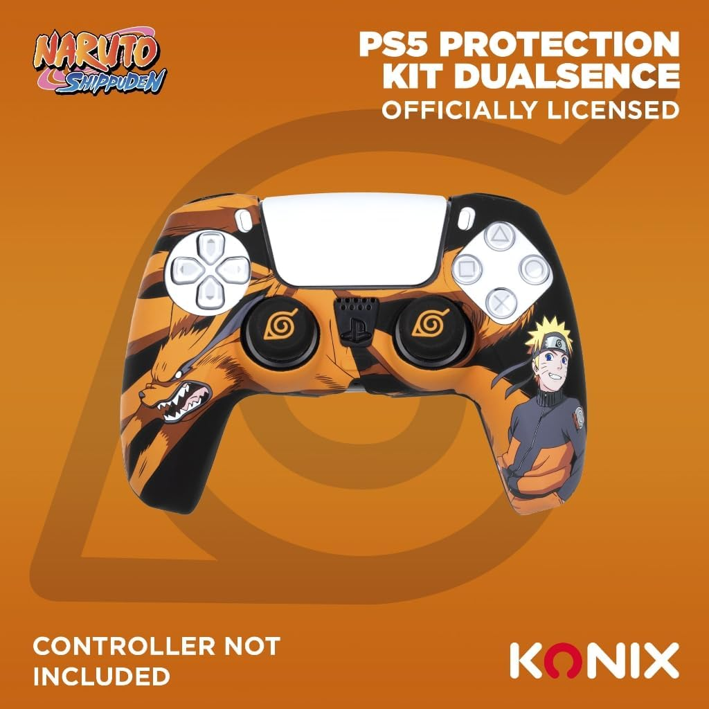 Konix Naruto Shippuden Silicone Case for Dualsense PS5 Controller - Thumb Rest - Kurama/Ky&ucirc;bi and Naruto - Black