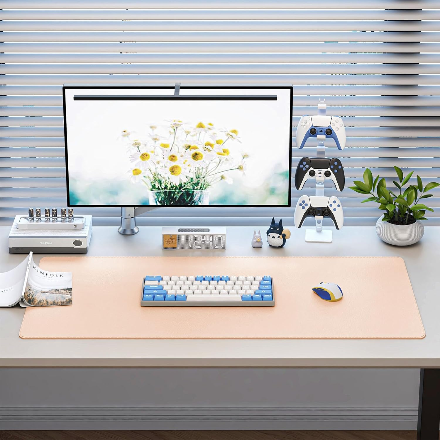 DAWNTREES 100X40Cm Leather Desk Pad Protector,Mouse Pad,Office Desk Mat, Non-Slip PU Leather Desk Blotter,Laptop Desk Pad,Waterproof Desk Writing Pad for Office and Home (Pink,100X40Cm) image number 5