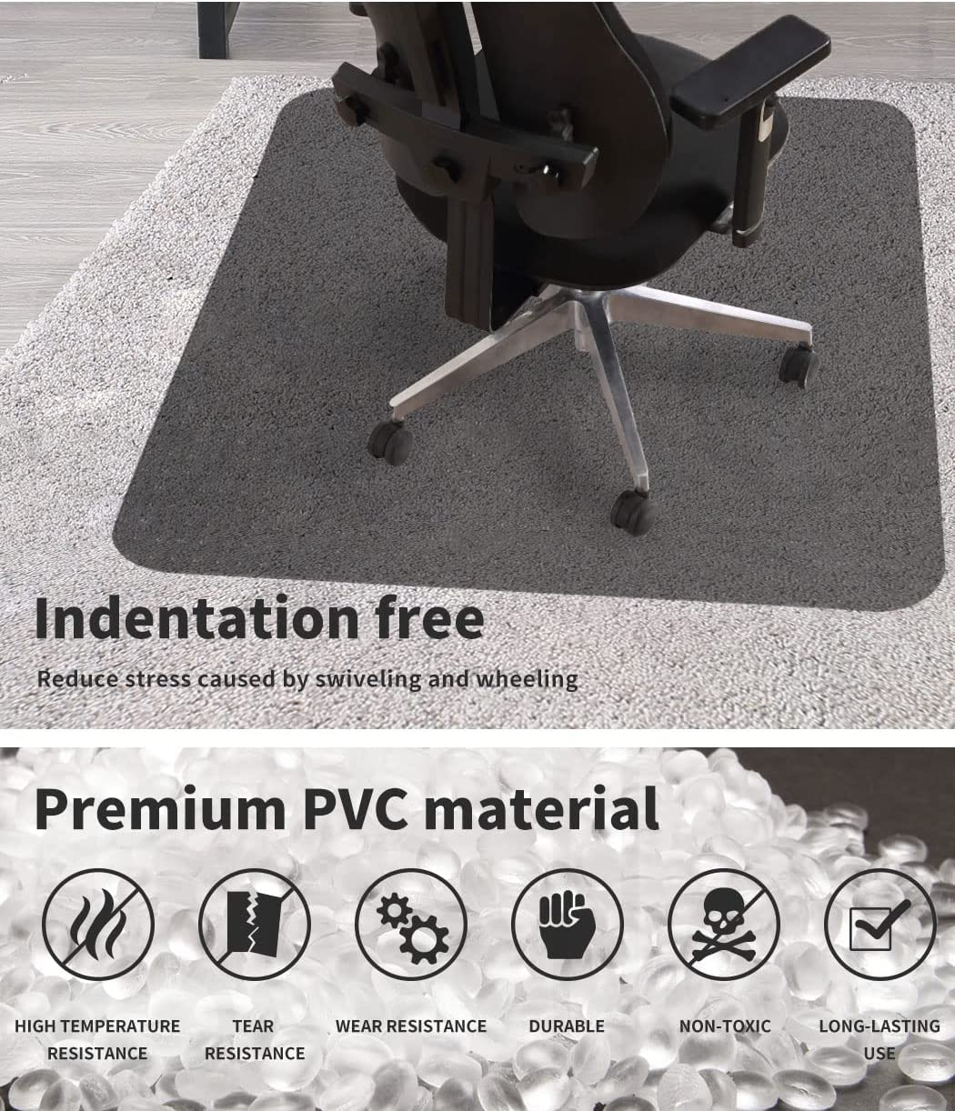 MARLOW Office Chair Mat for Carpet, Anti-Slip Desk Chair Mat, 135 X 114Cm Computer Chair Mat Floor Mat with Grippers, PVC Floor Protector for Office Chairs, Gaming Chairs, Computer Chairs (Black) image number 6