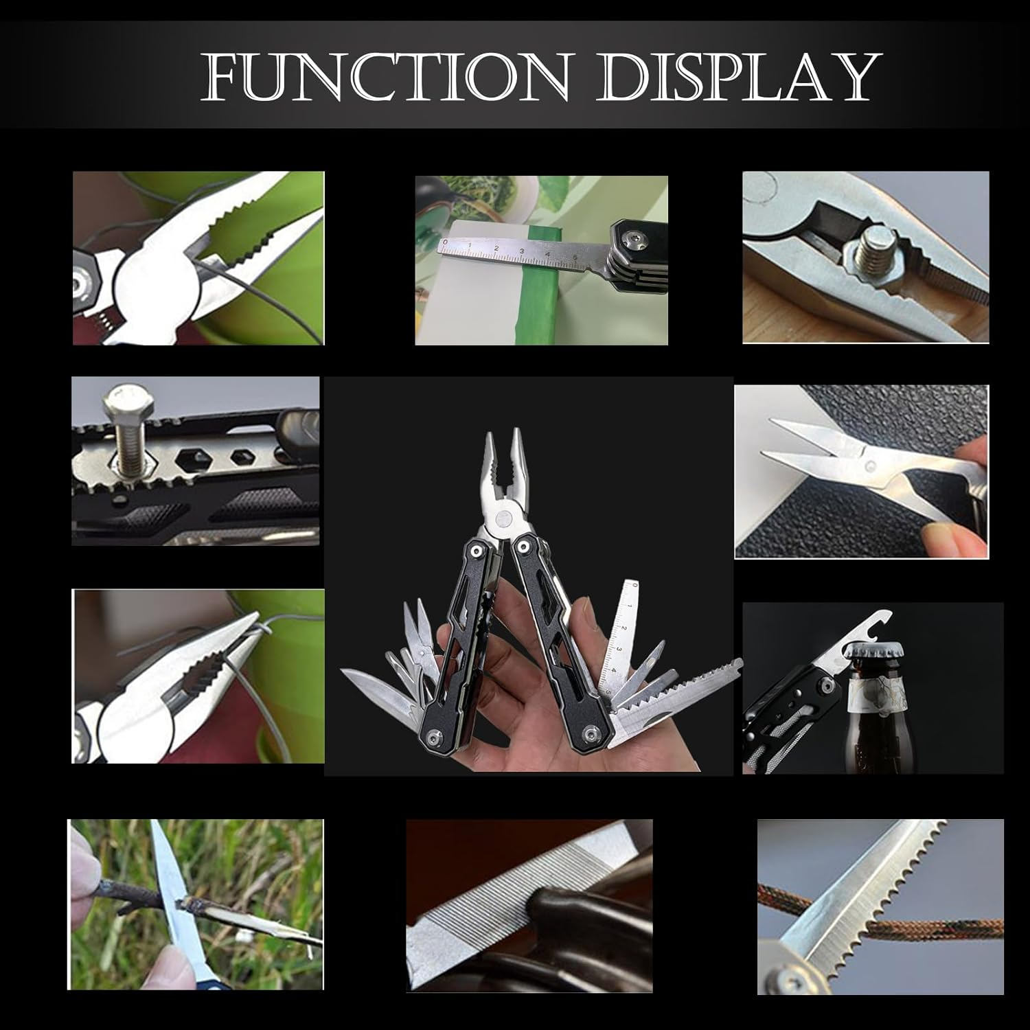 16-In-1 Folding Stainless Steel Multi-Tool with Pliers, Scissors, Knife, 2 Safety Locks, Belt Clip, Pouch image number 3