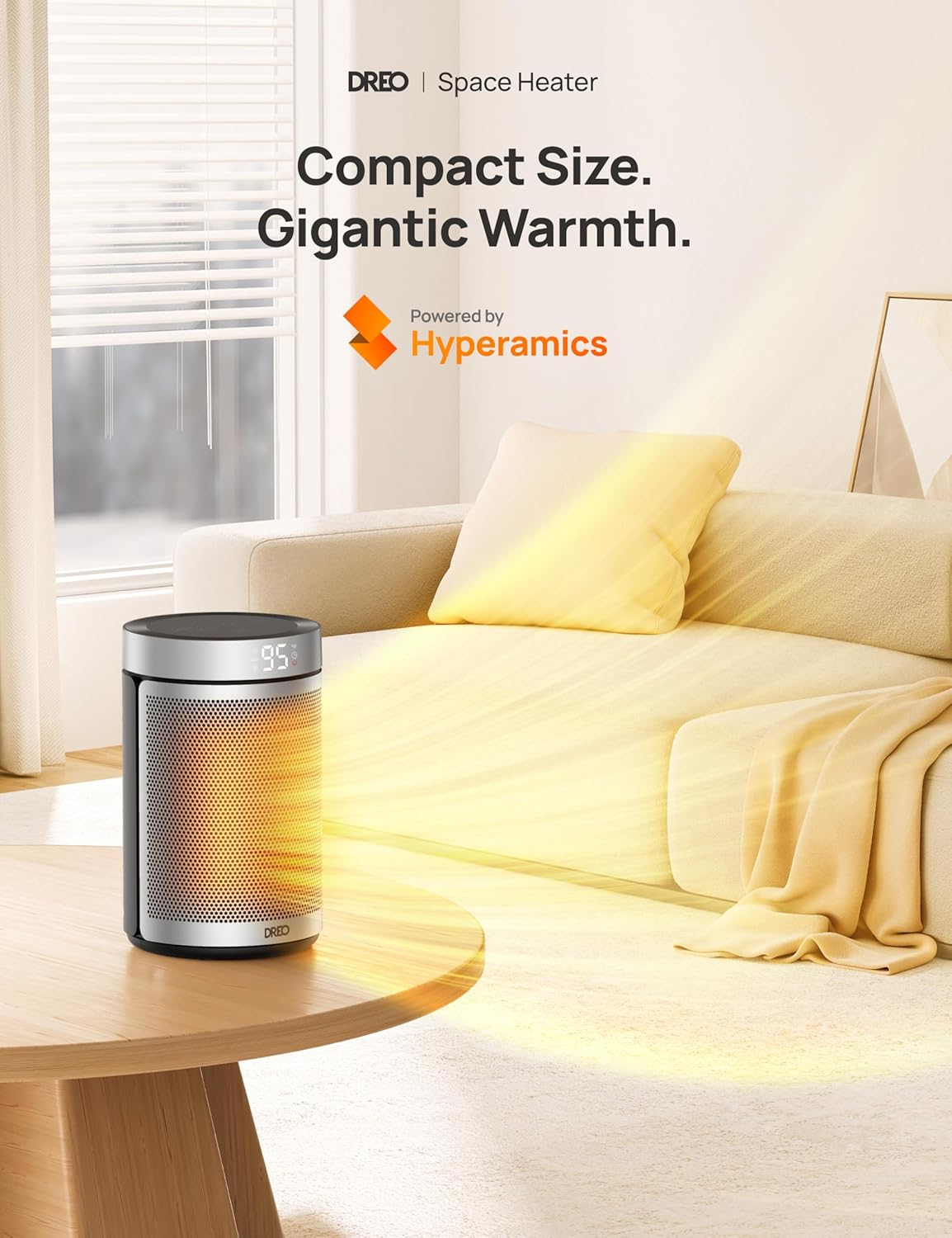 Dreo Atom 316 Energy Saving Fan Heater 34 Db Silent 1500 W PTC Ceramic Thermostat Overheating and Tilt Protection 12 Hours Timer Electric Heater for Rooms And image number 5