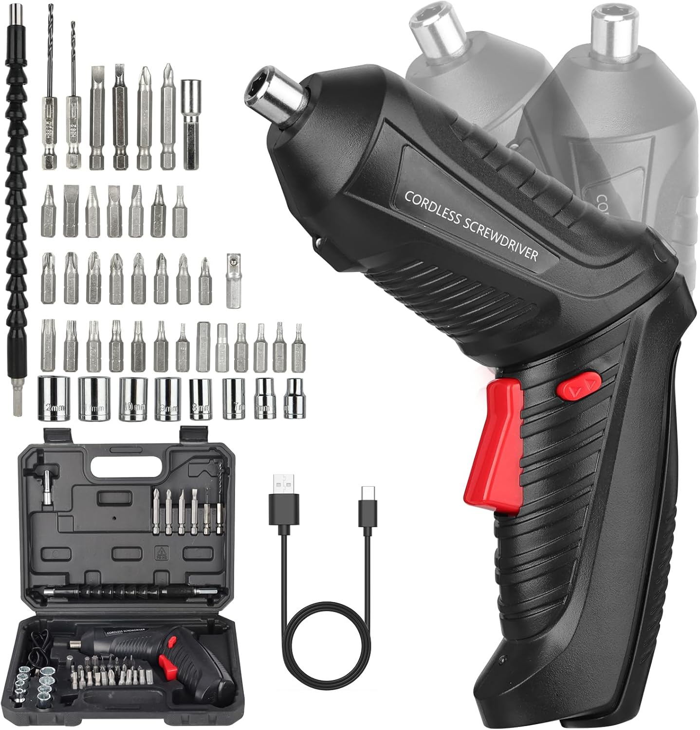 Enginer Cordless Screwdriver Kit: 3.6V Type-C Rechargeable, Led-Arbeitslicht + Taschenlampe, Lightweight, Multi-Purpose Tool for Home DIY, Furniture Assembly, Wood/Tile/Glass Repair image number 3