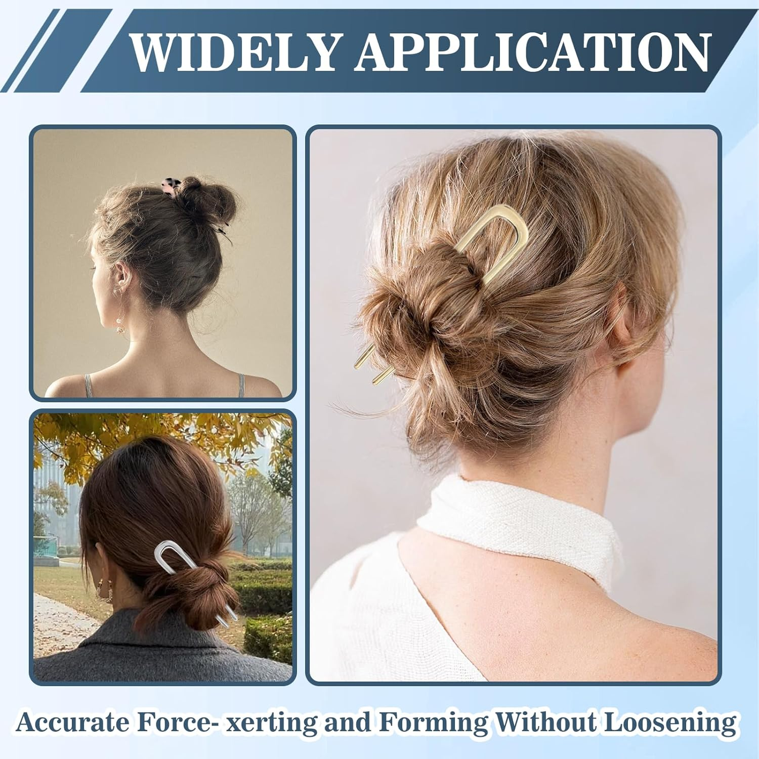 Pack of 4 U-Shaped Hair Pins, French Hair Pins, French Hair Clip, Metal Clip, Delicate Hair Accessories, Hairstyle Accessories, Bun Pins for Hair, Gold and Silver Hair Clips for Women and Girls image number 2