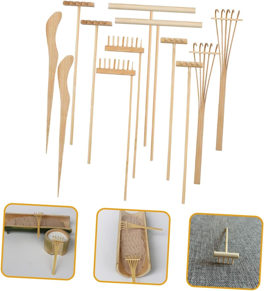 Yardwe 12Pcs Miniature Garden Rake Sand Garden Tools Zen Sand Tray Accessories DIY Mini Rake for Landscape Decor image number 2