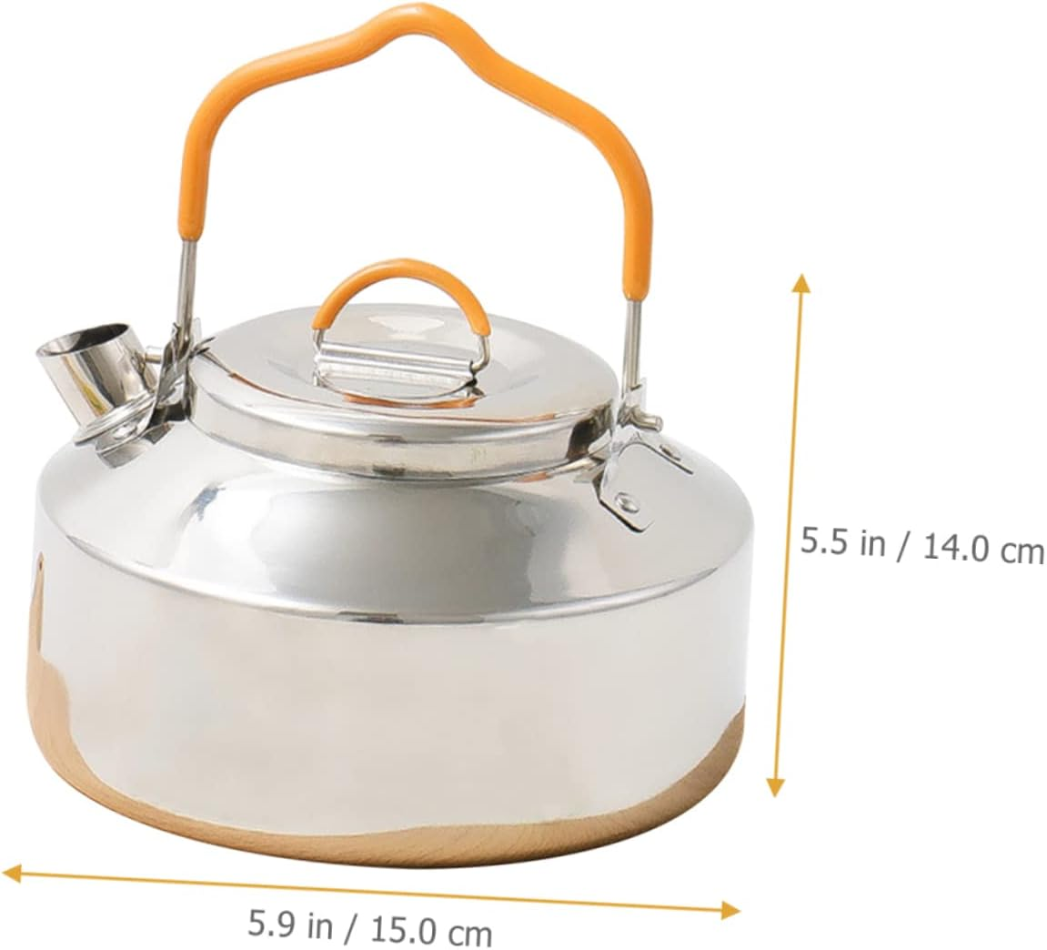 Kisangel Stainless Steel Tea Kettle 0.8L Outdoor Water Kettle Camping Pot Whistling Teapot Portable Lightweight Mirror Finish for Hiking and Travel image number 1