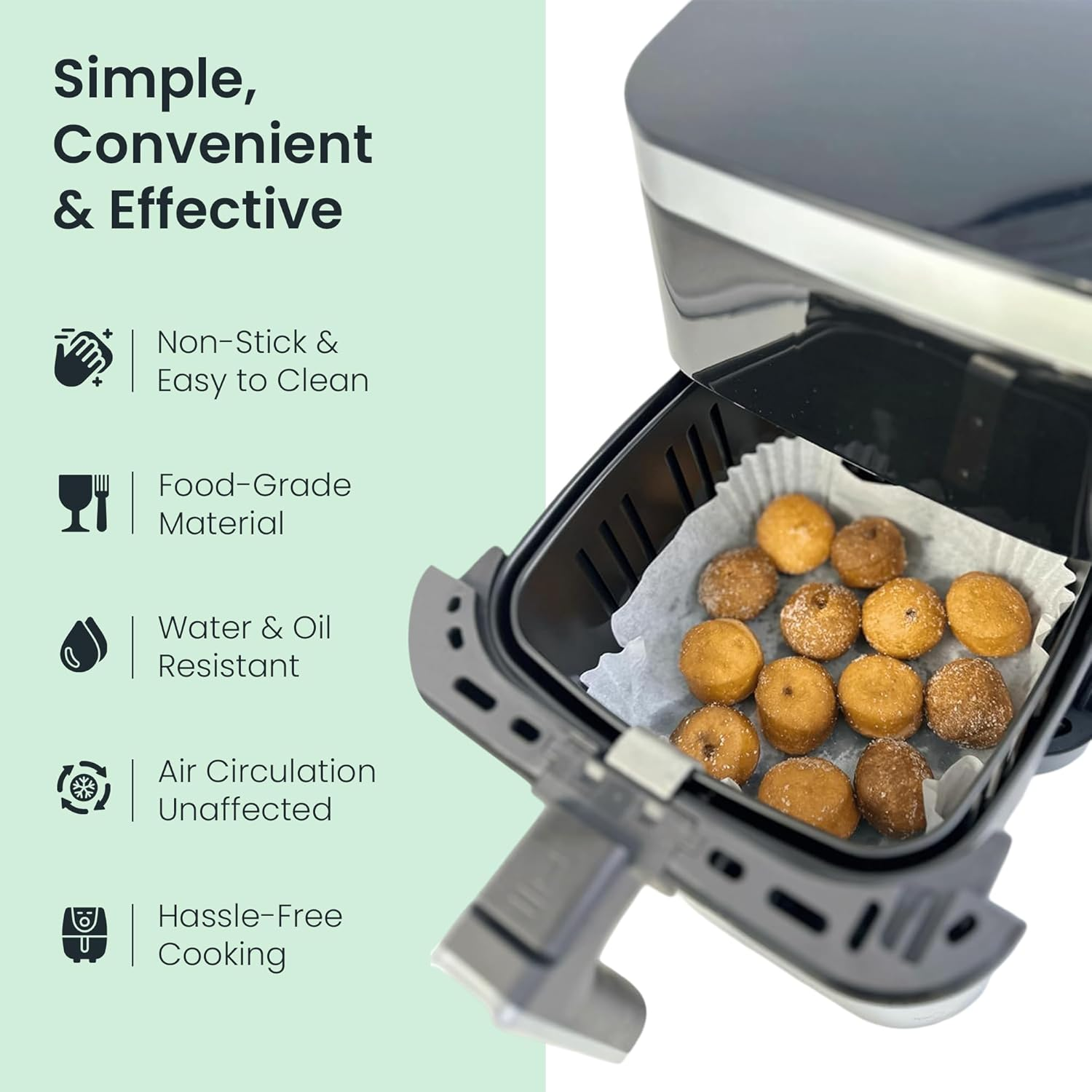 Armourfry Air Fryer Paper Liners &ndash; Non-Stick, Greaseproof, Biodegradable Disposable Liners for Clean & Healthy Cooking | Heat-Resident & Universal Fit for Most Air Fryer Models