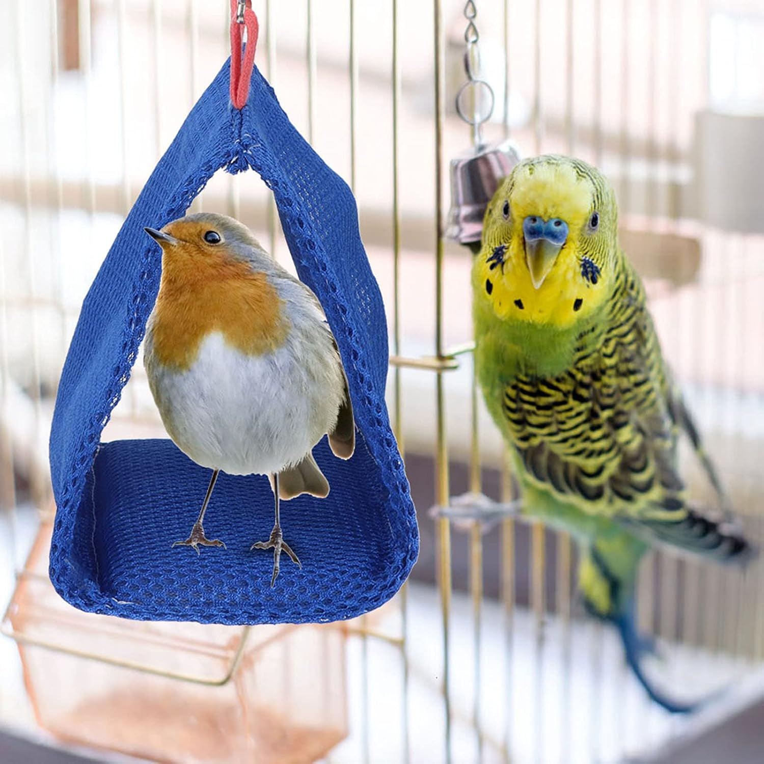 Hanging Summer Bird Bed, Summer Breathable Bird Hammock, Mesh Pet Bird Parrot Nest for Hamster Crumbles Shotet Parrot (Blue) image number 1