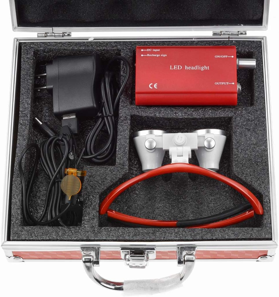 Tankredrug 3.5X420Mm Loupe with 3W LED Headlight Plastic Optical Clip Filter Large Working Distance, Portable Plastic Headlamp Red Aluminum Box image number 3