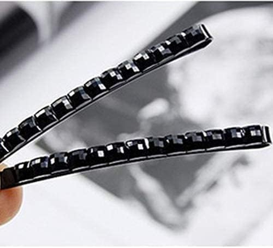 4Pcs Black Rhinestone Bobby Pins, Black Bobby Pins，Sparkly Crystal Diamond Hair Pins for Women, Metal Decorative Hair Barrettes for Decoration Accessories， for Women image number 3
