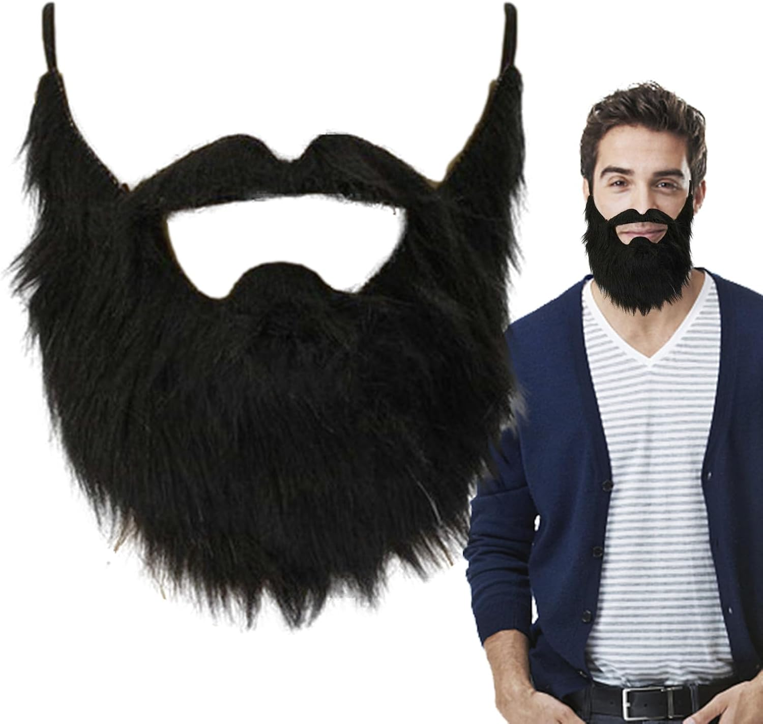 Funny Back Fake Beard | Novelty Black Hair Halloween Cosplay Props,Halloween Supplies Fake Mustache for Costume False Beards, Carnival Holiday Halloween Pochy image number 6