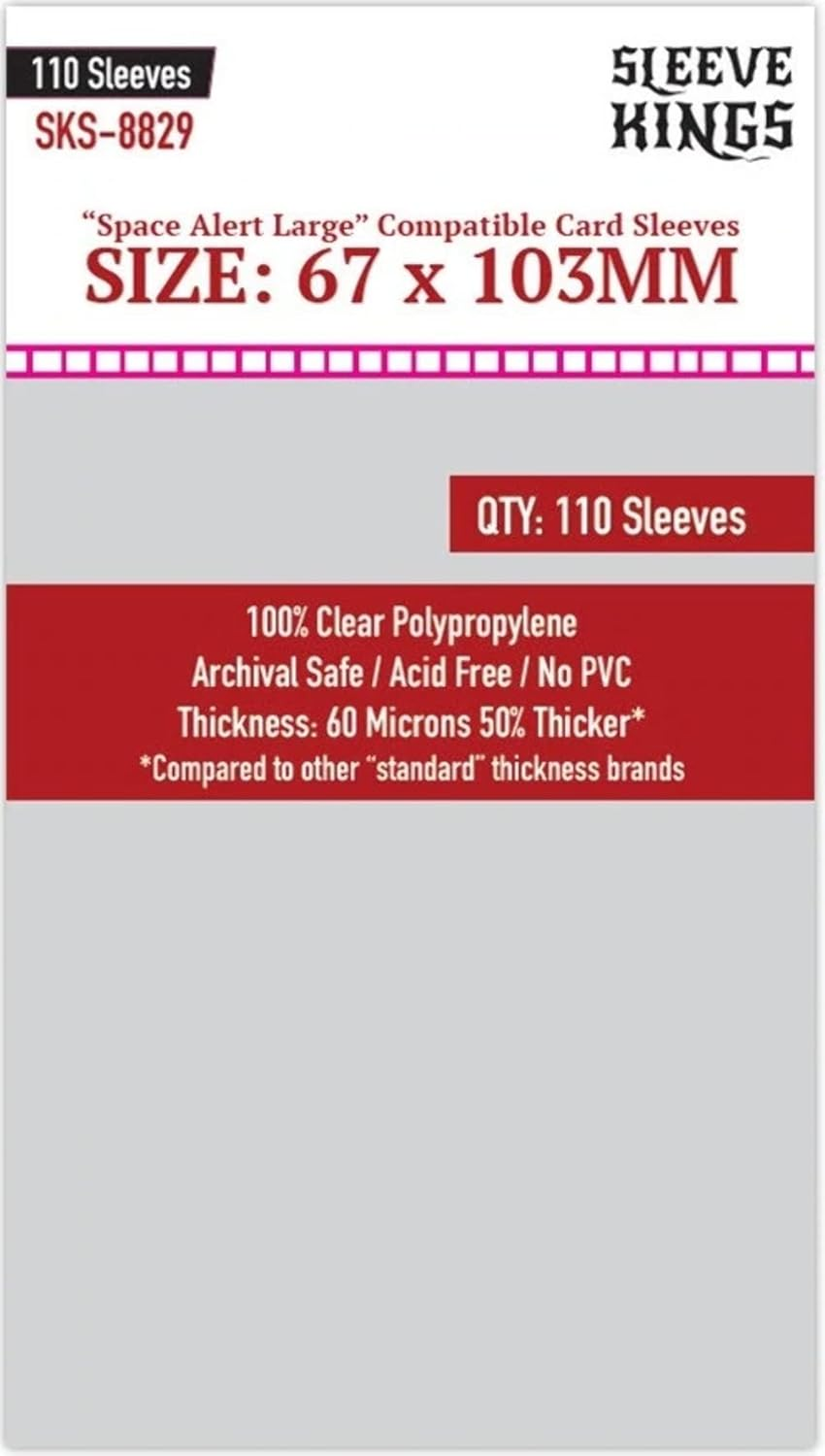 Sleeve Kings Board Game Space Alert Large Compatible Card Sleeves 110-Piece Pack, 67 Mm X 103 Mm Size